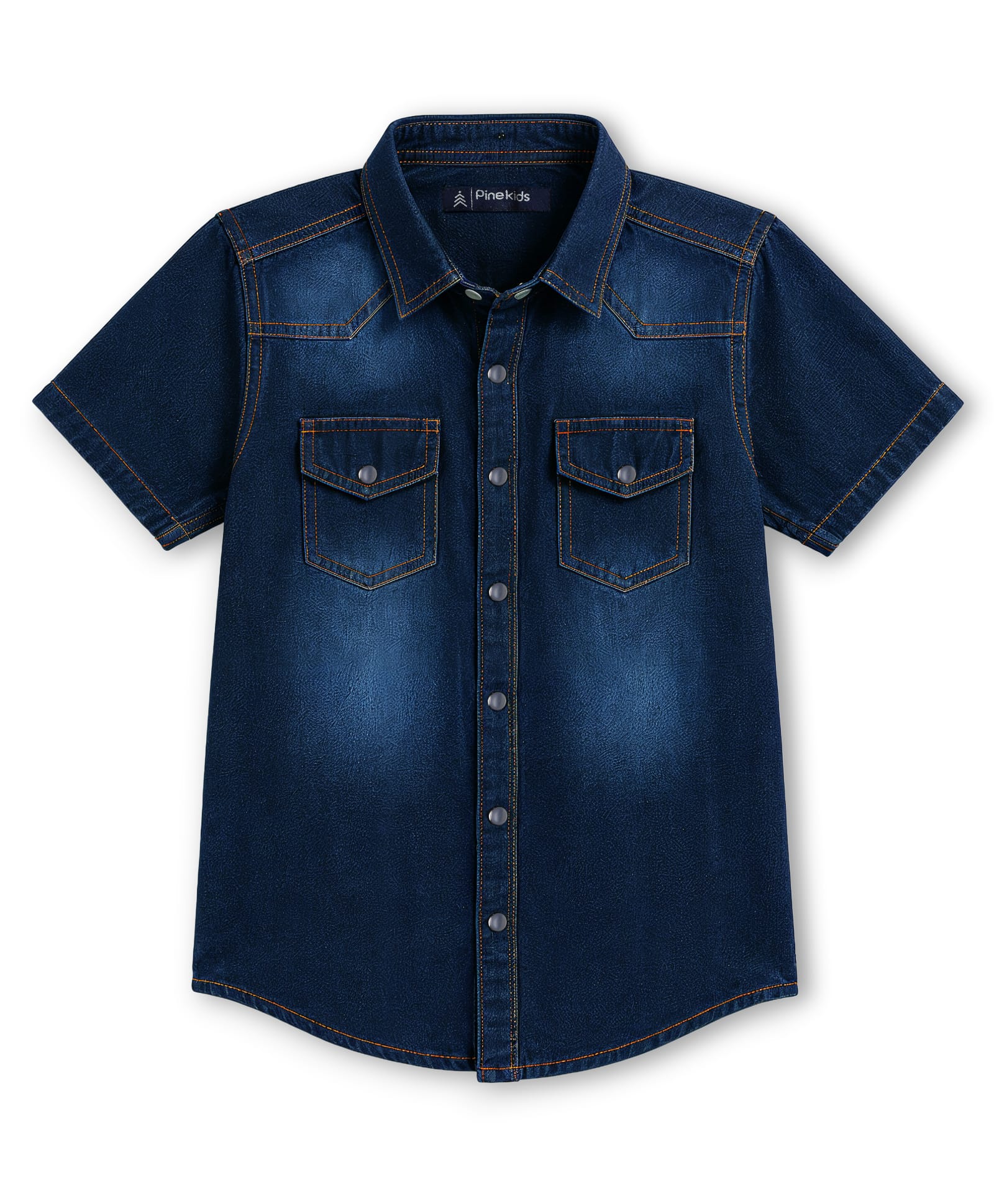 Pine Kids Denim Woven Half Sleeves Shirt - Navy-image-12
