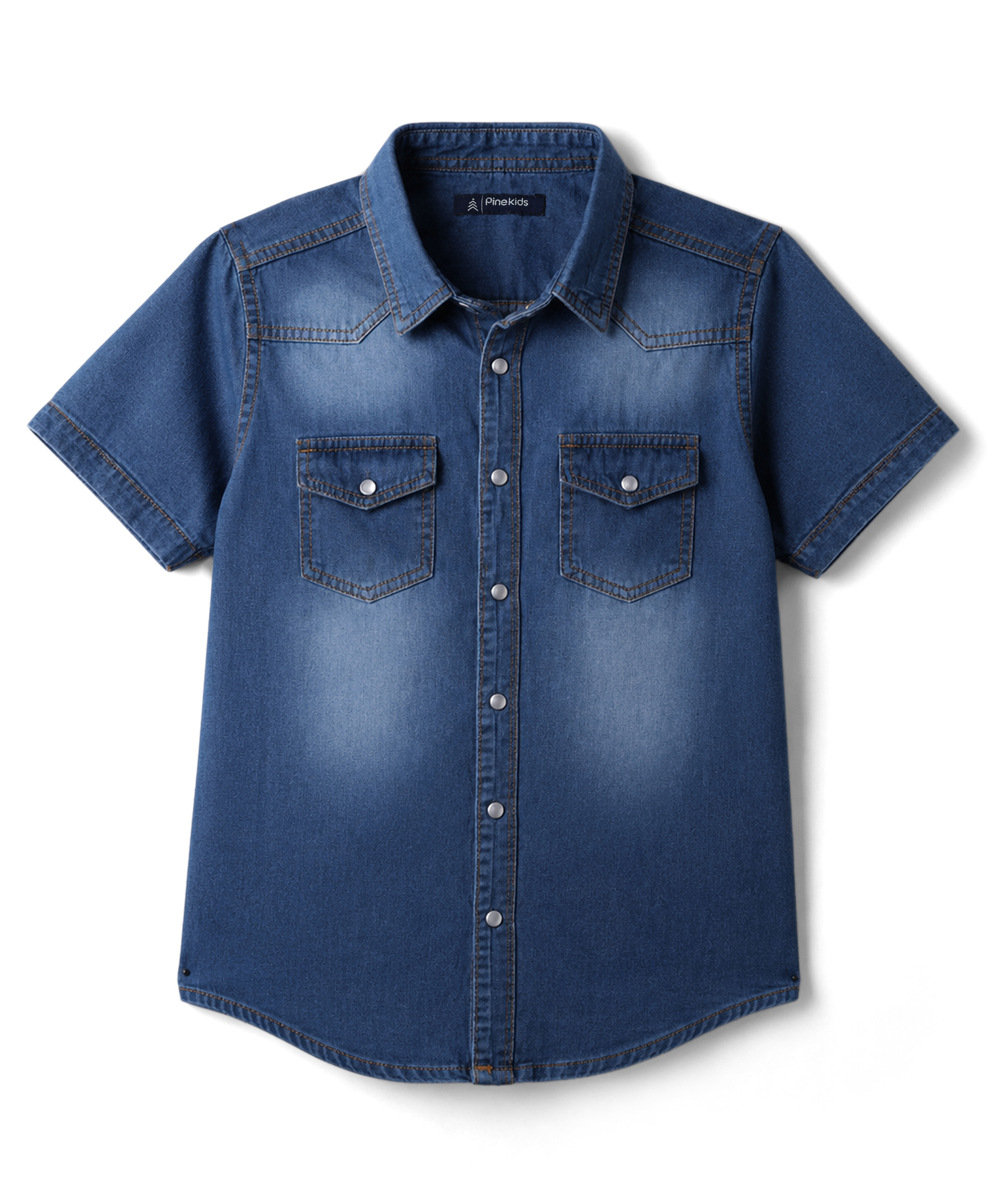 Pine Kids Denim Woven Half Sleeves Shirt - Light Blue-image-49