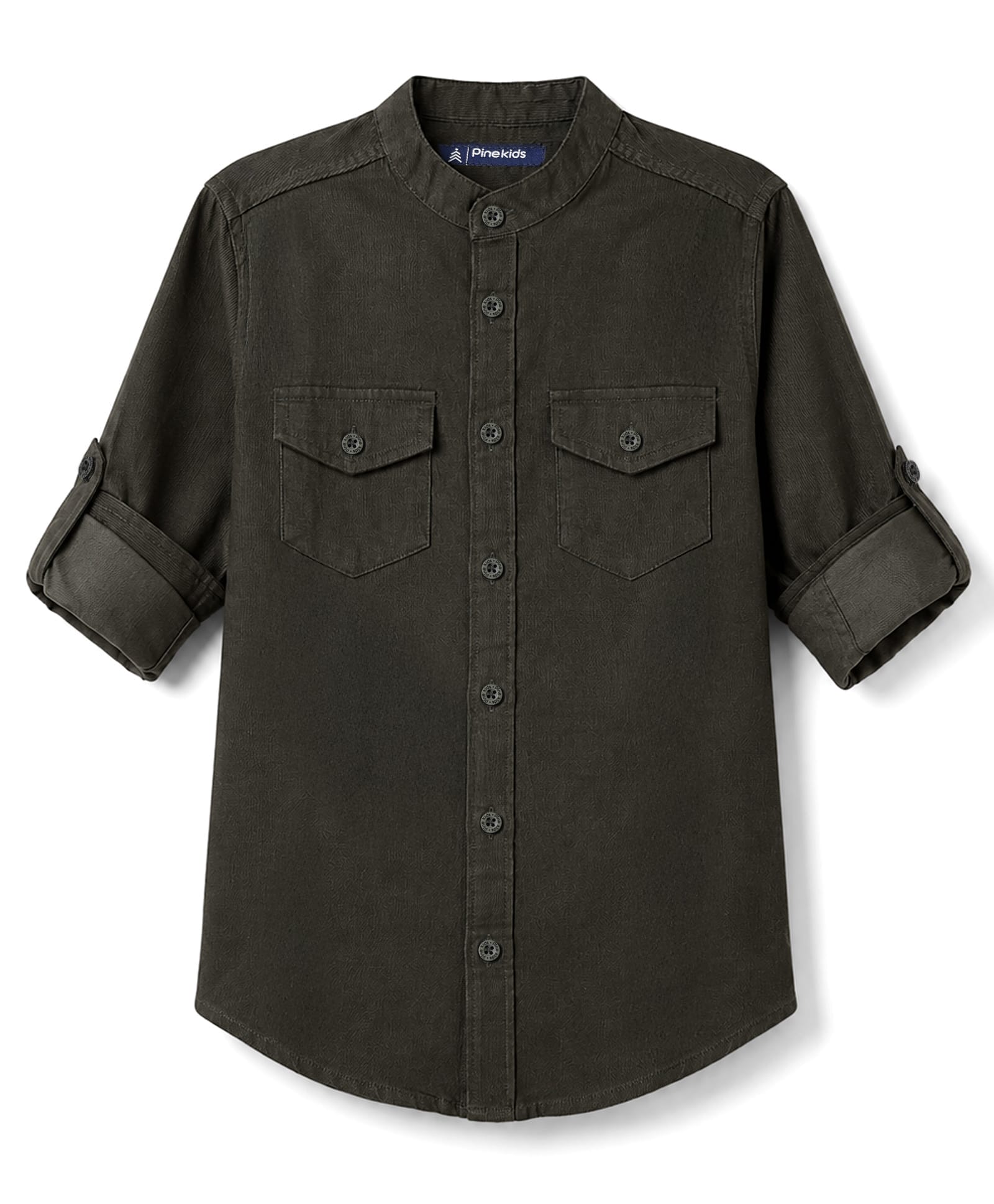 Pine Kids Cotton Woven Full Sleeves Solid Mandarin Collar Shirt - Dark Green-picture-38