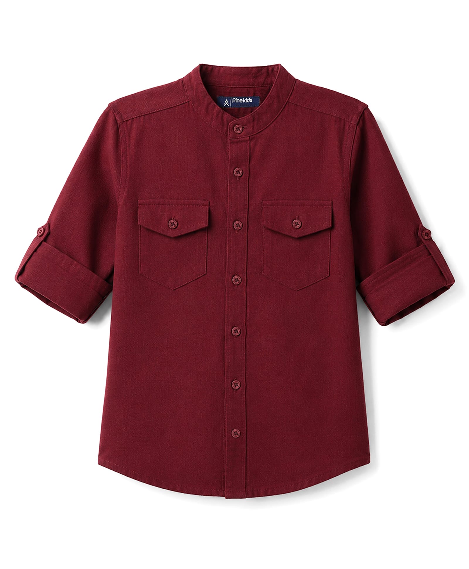 Pine Kids Cotton Woven Full Sleeves Solid Mandarin Collar Shirt - Maroon-picture-17
