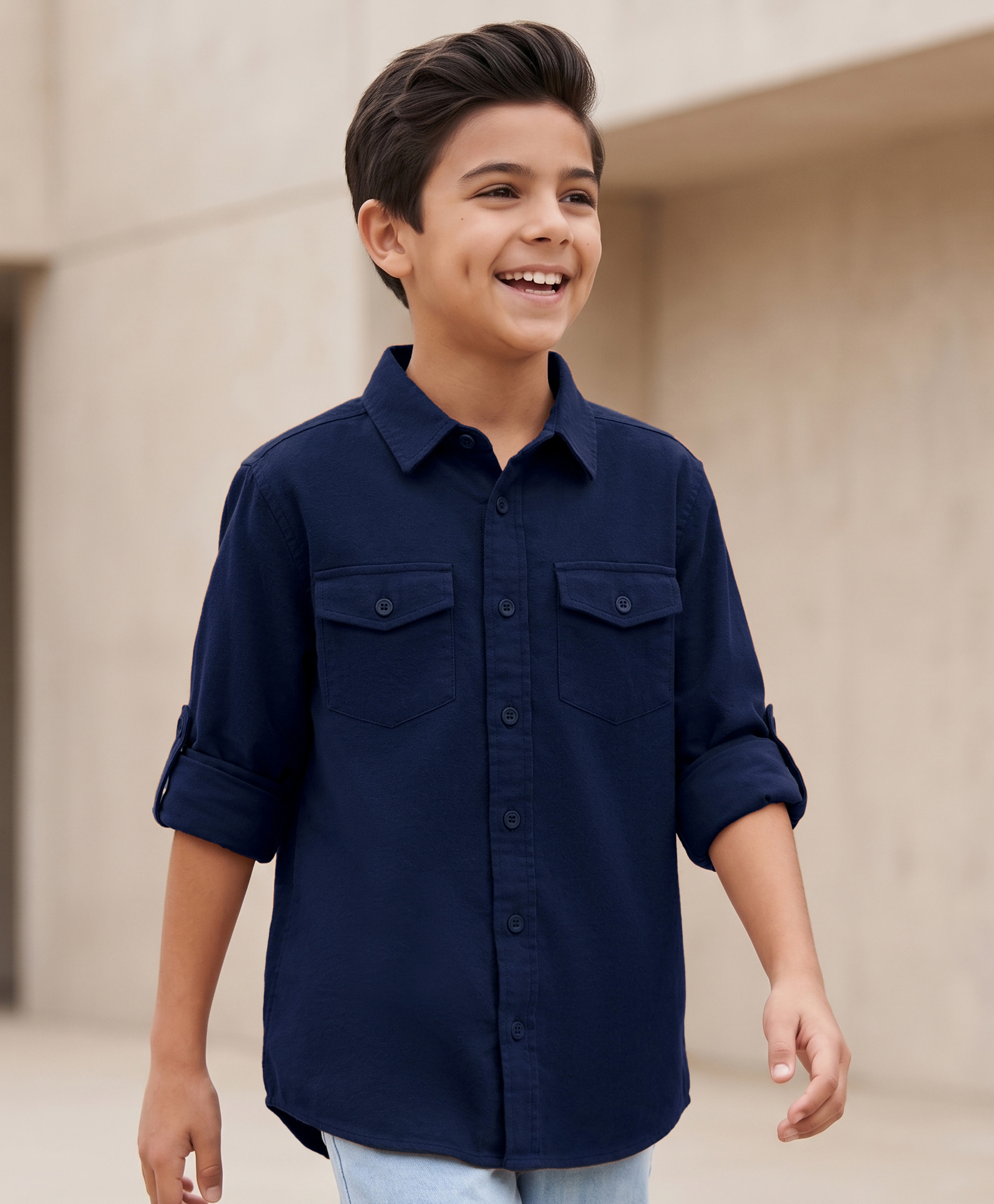 Pine Kids Cotton Woven Solid Full Sleeves Collared Shirt Navy Blue 5-6 Years-picture-24