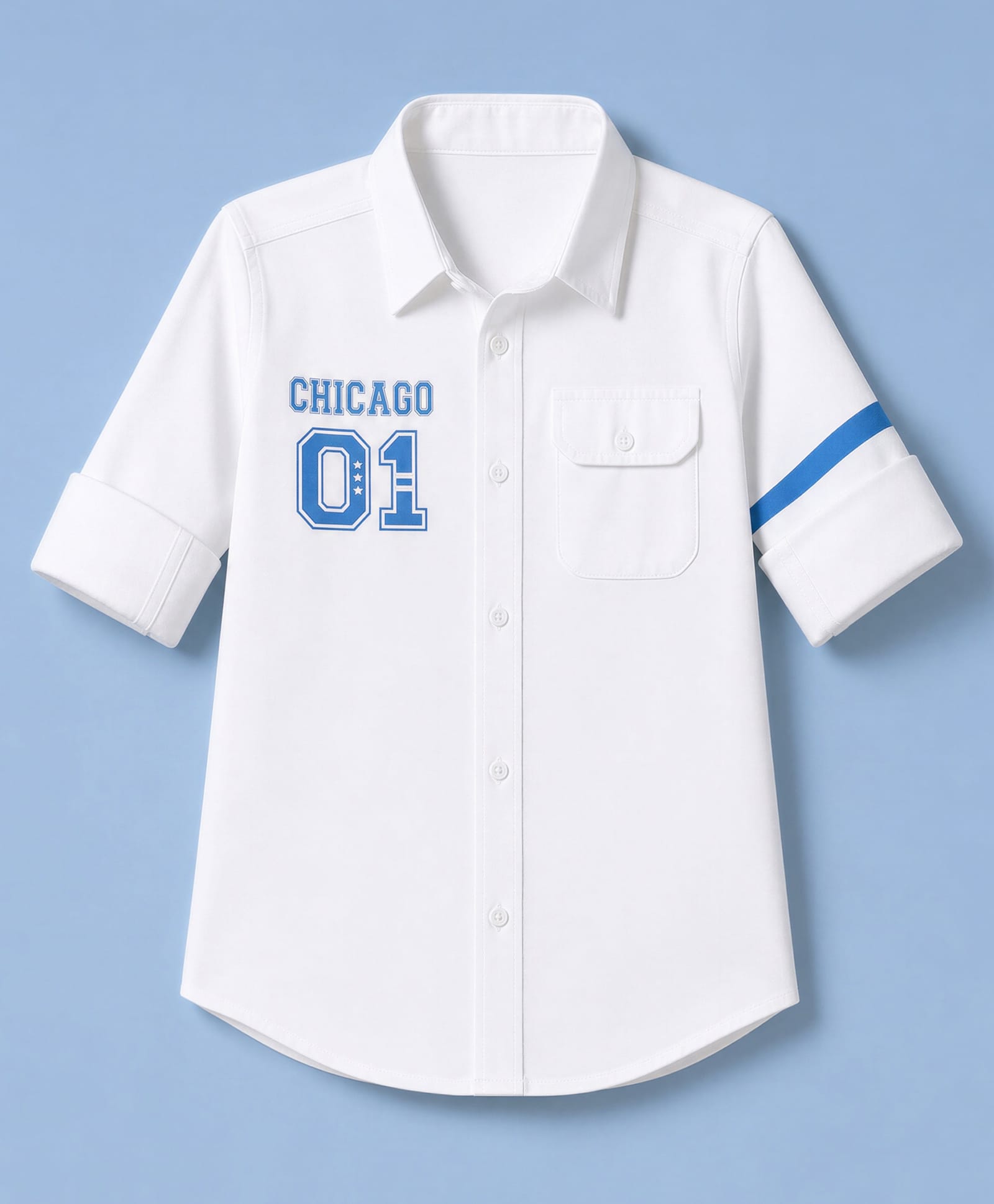 Pine Kids Cotton Woven Shirt with Full Sleeves and Chicago 01 Text Print - White-image-30