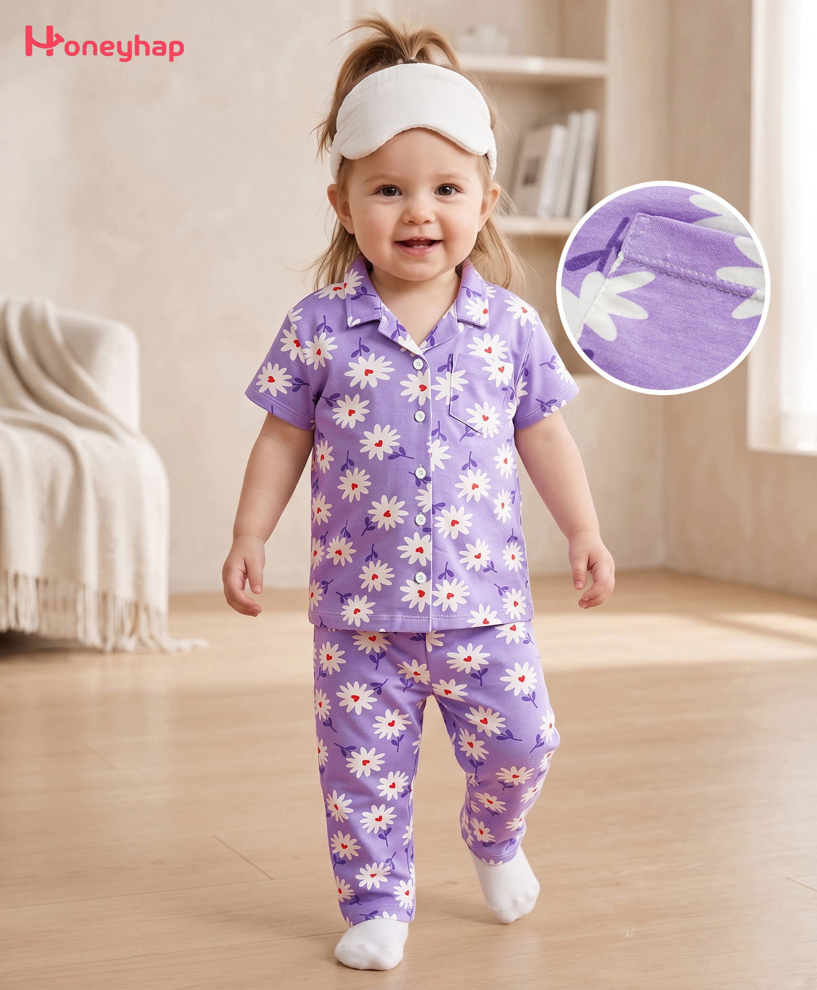 Honeyhap Premium Cotton Knit Half Sleeves Floral Printed Co-Ords Shirt & Pyjama Night Suit With Bio Wash - Violet-picture-41