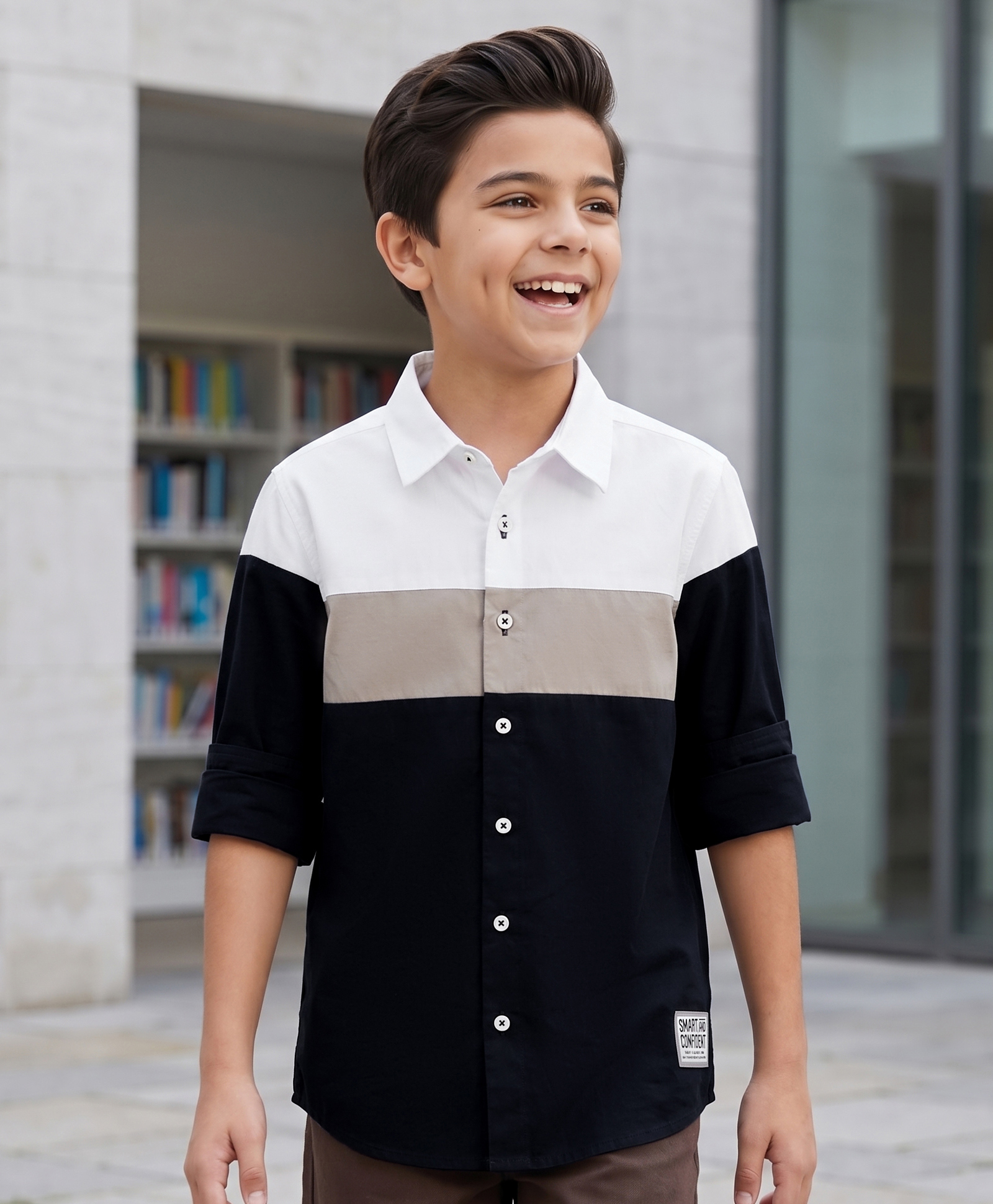 Pine Kids Cotton Woven Shirt Color Block Half Sleeves Navy Blue 6-7 Years-picture-28