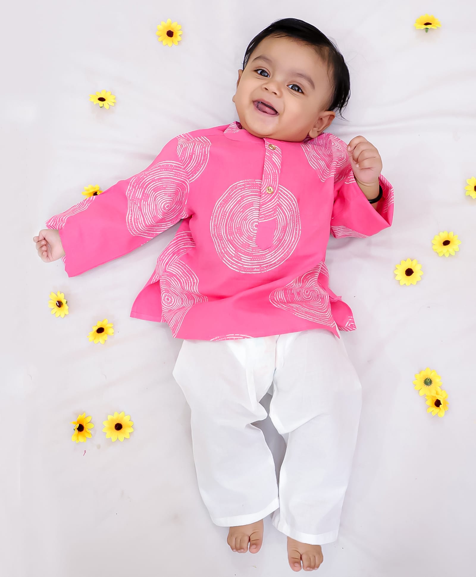 KID1 Cotton Woven Full Sleeves Circle Printed Kurta & Pyjama Set - Pink-picture-43