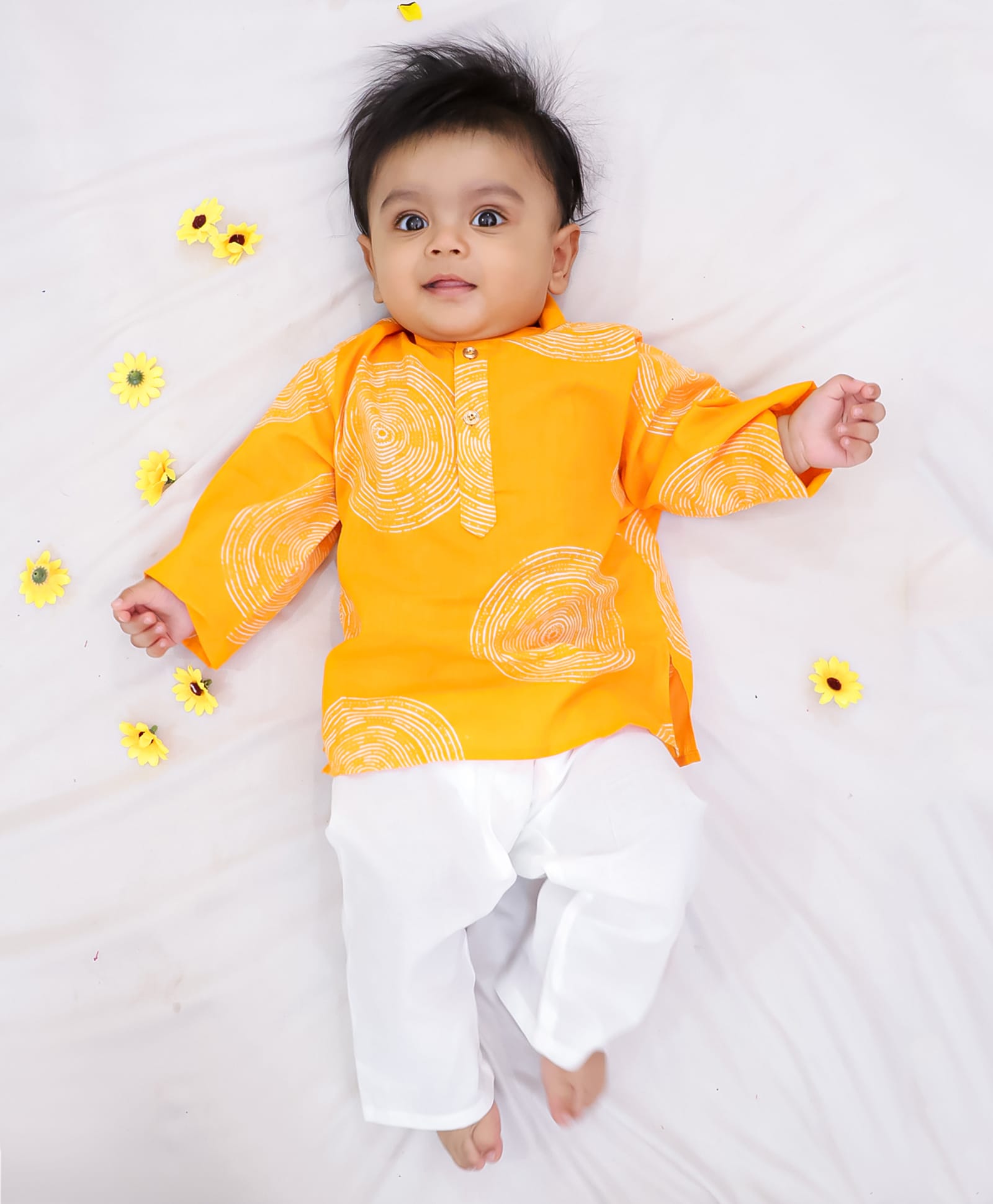 KID1 Cotton Woven Full Sleeves Circle Printed Kurta & Pyjama Set - Orange-picture-30