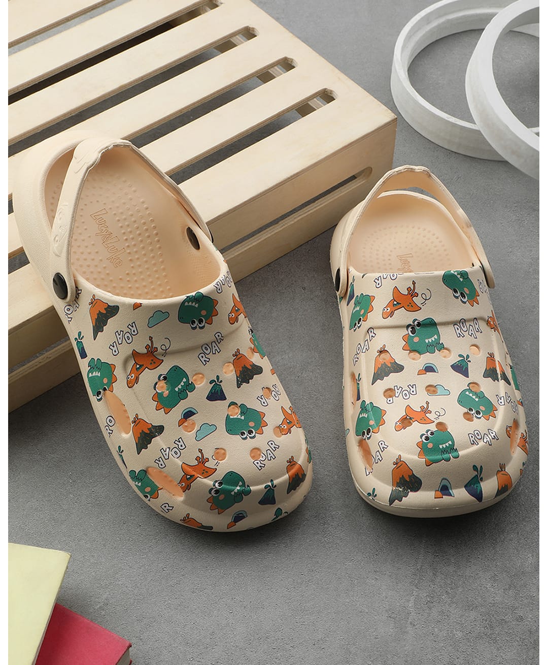 Liberty Lucy & Luke Kids Back Strap Closure Dino Printed Clogs - Beige-picture-10