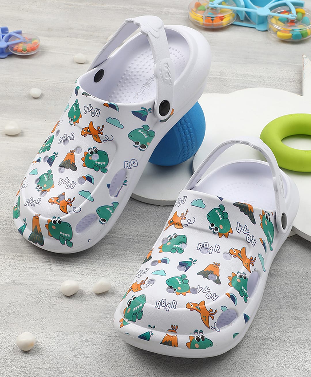 Liberty Lucy & Luke Kids Back Strap Closure Dino Printed Clogs - White-picture-26
