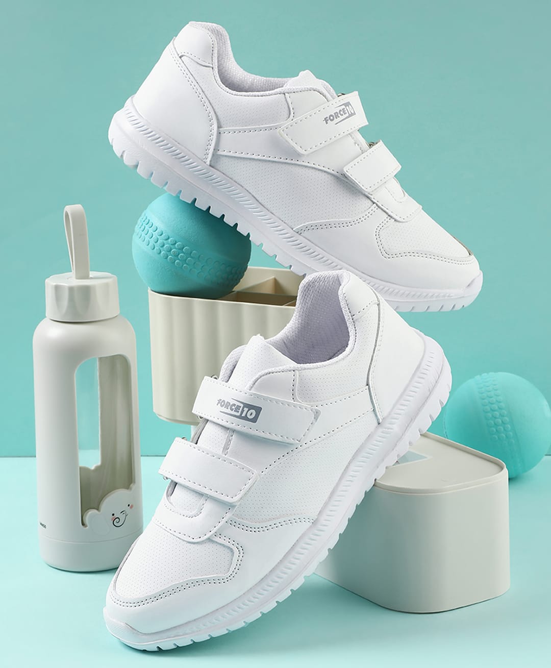 LIBERTY Force 10 Kids Printed Velcro Closure School Shoes - White-picture-19