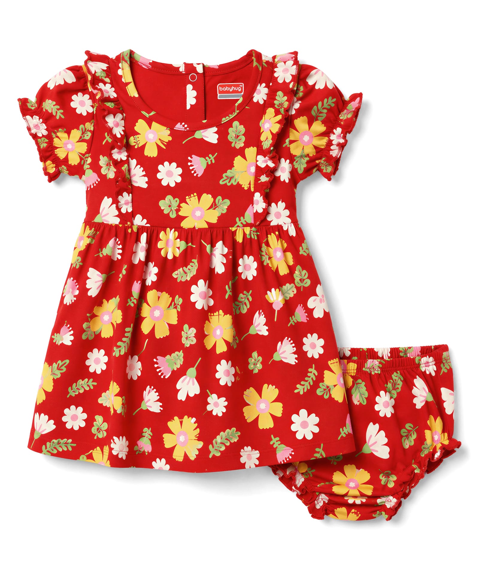 Babyhug Single Jersey Knit Half Sleeves Floral Printed Frock With Bloomer - Multicolor-picture-35