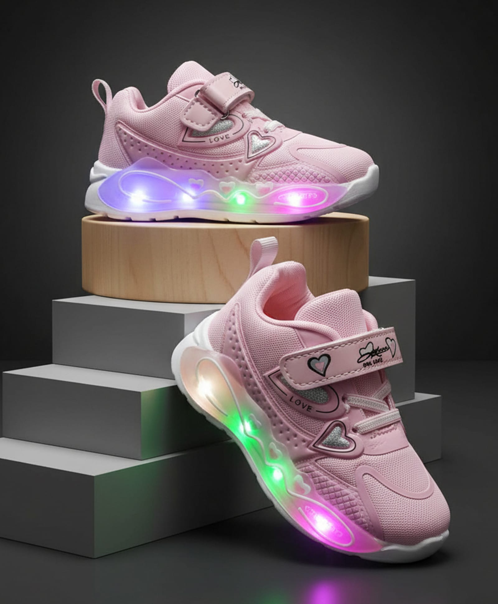 FEETWELL SHOES Colour Blocked Velcro Closure LED Shoes - Light Pink-picture-34