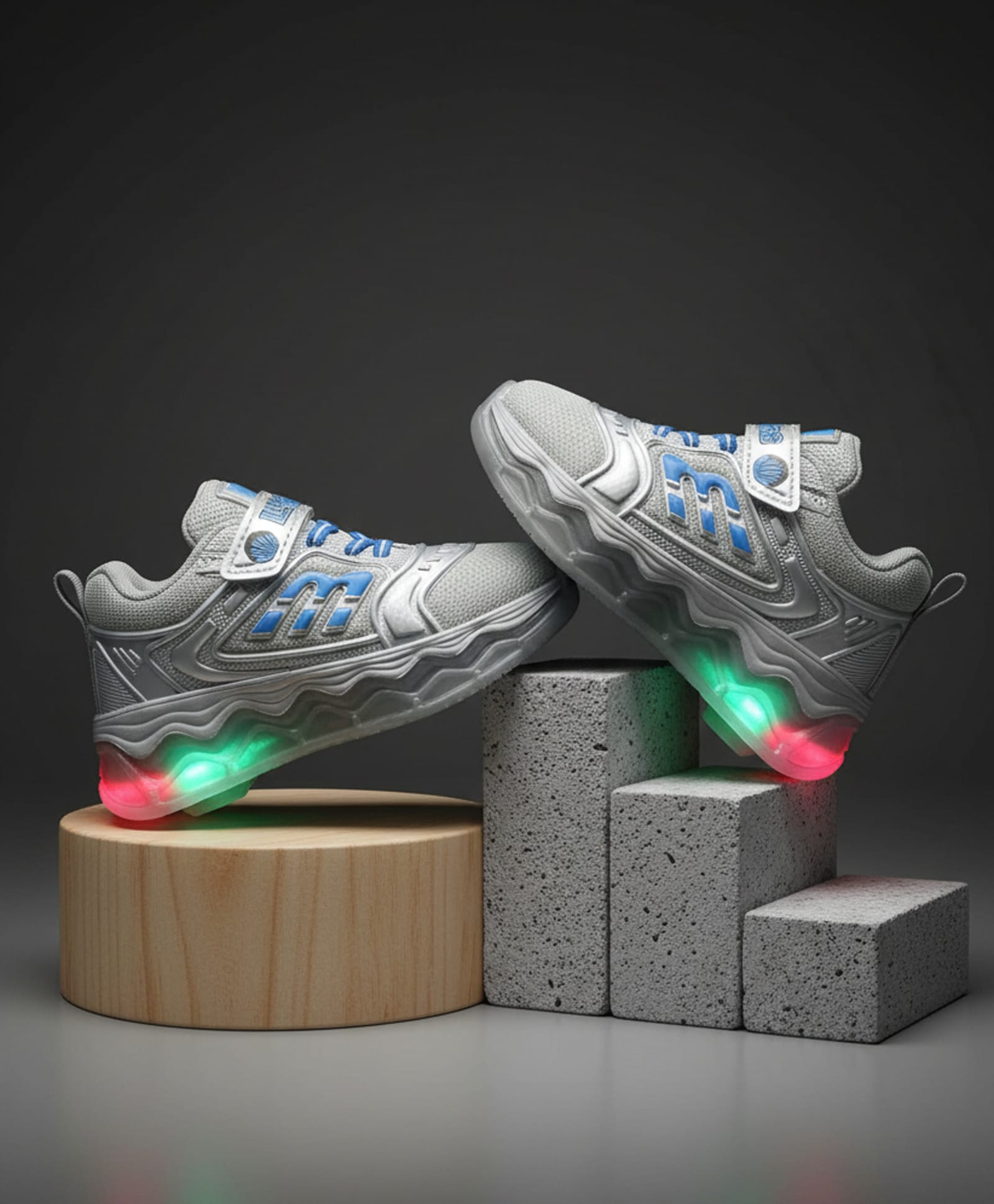 FEETWELL SHOES Abstract Designed Velcro Closure LED Shoes - Grey-picture-21