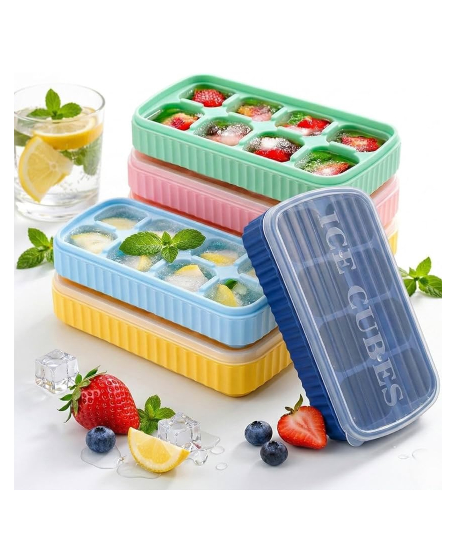 ULIFESTYLE Silicone Ice Cube Tray with Lid Cover 8-Cavity 2-Inch Square Ice Maker for Whiskey, Cocktails Easy Release & Reusable - 1pc ,Multicolor-picture-21