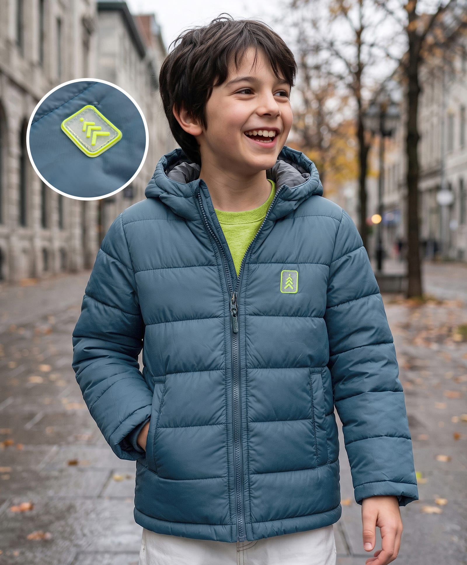 Pine Kids Woven Full Sleeves Hooded Padded Solid Colour Jacket - Blue-picture-11