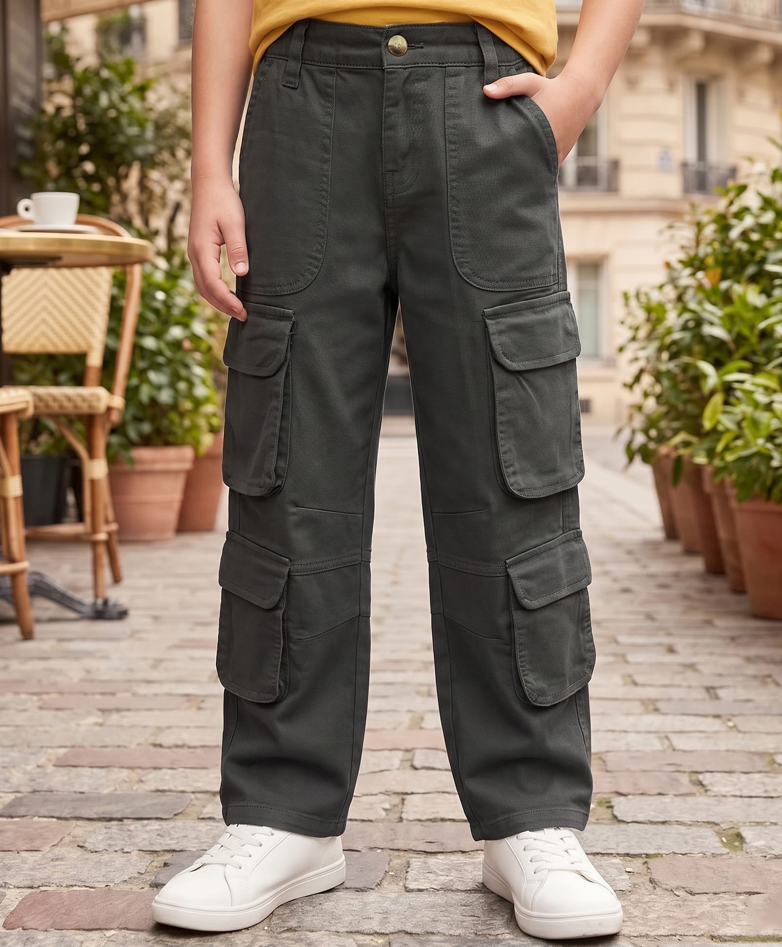 arias by lara dutta Arias Cotton Elastane Twill Woven Full Length Solid Trouser With Cargo Pockets - Olive Green-picture-14