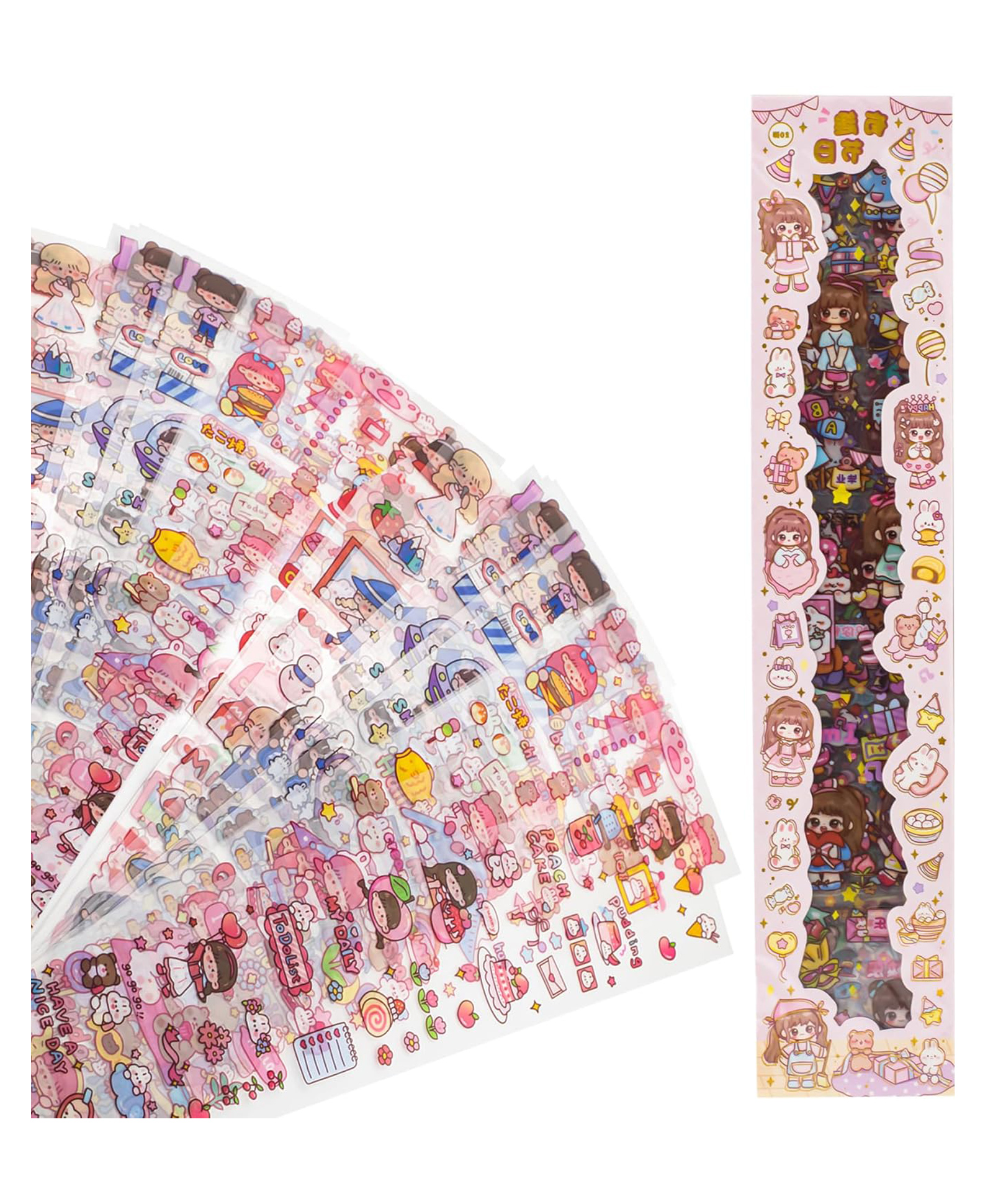 WISHKEY Adorable Cartoon Theme 20 Sticker Sheet Set, DIY Self adhesive floor stickers for Notebook, Diary for Kids, Multicolor (Pack of 20) 8 x 40 cms, Polyethylene Terephthalate-image-36