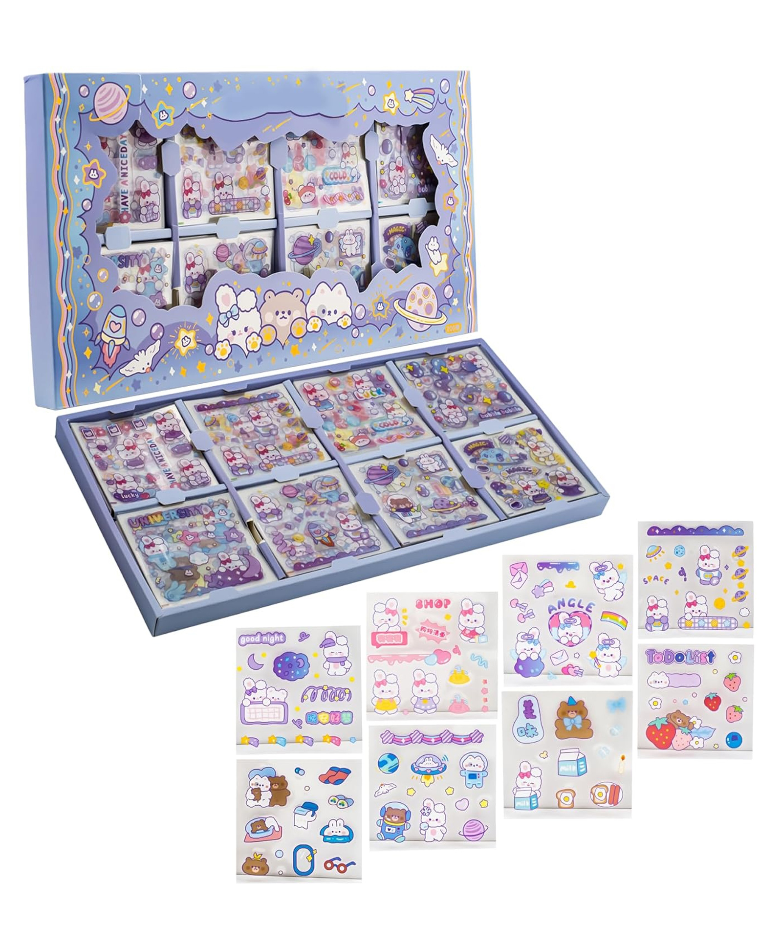 WISHKEY Adorable Cartoon Girl Theme 200 Sticker Sheet Set, Stationery Item for Kids, DIY Stickers for Notebook, Diary, Scrapbook, Multicolor, (Pack of 1)-image-31