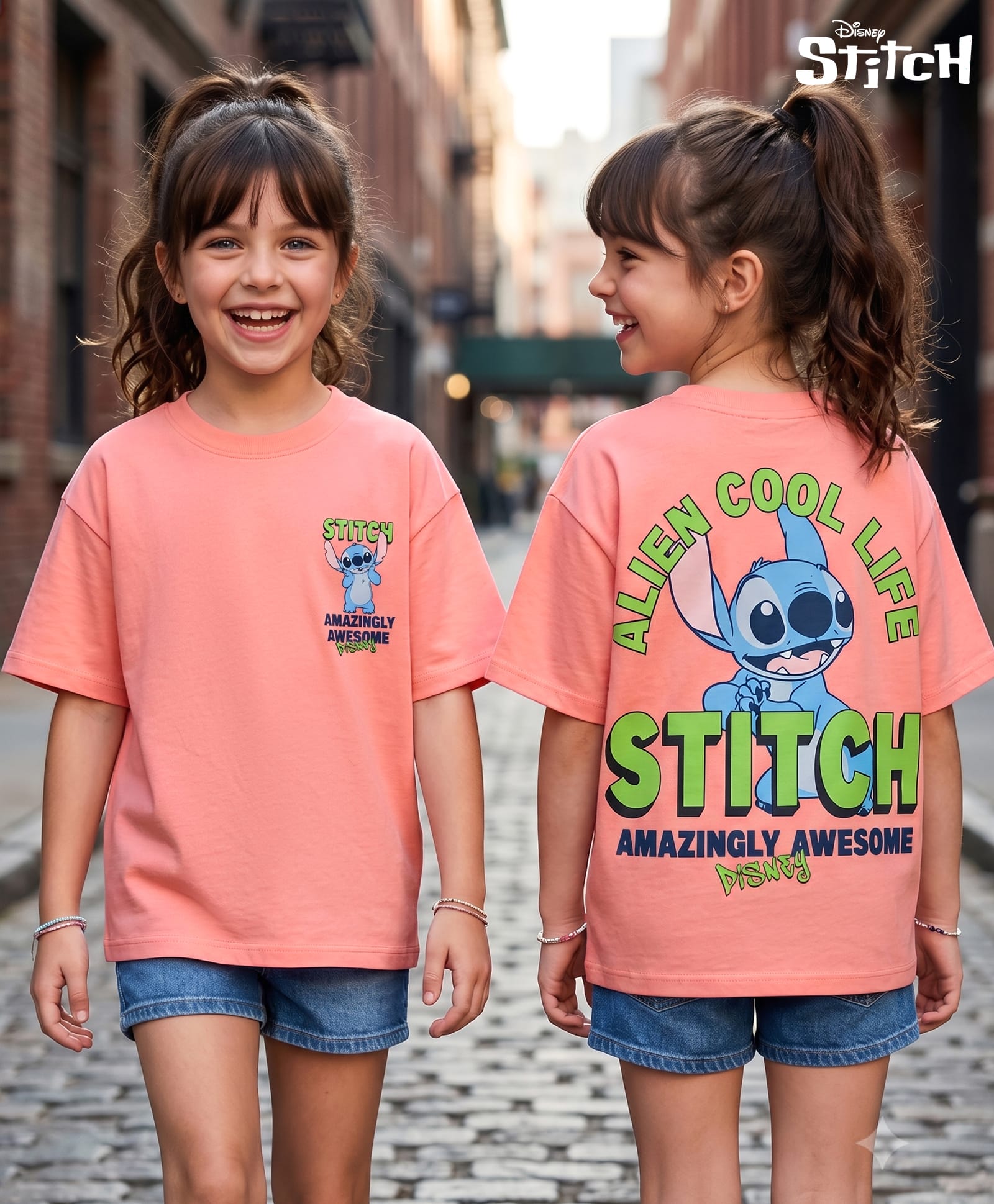 Primo Gino Disney Cotton Knit T-Shirt Half Sleeve with Front and Back Stitch Graphics Pink 12-14 Years-image-3