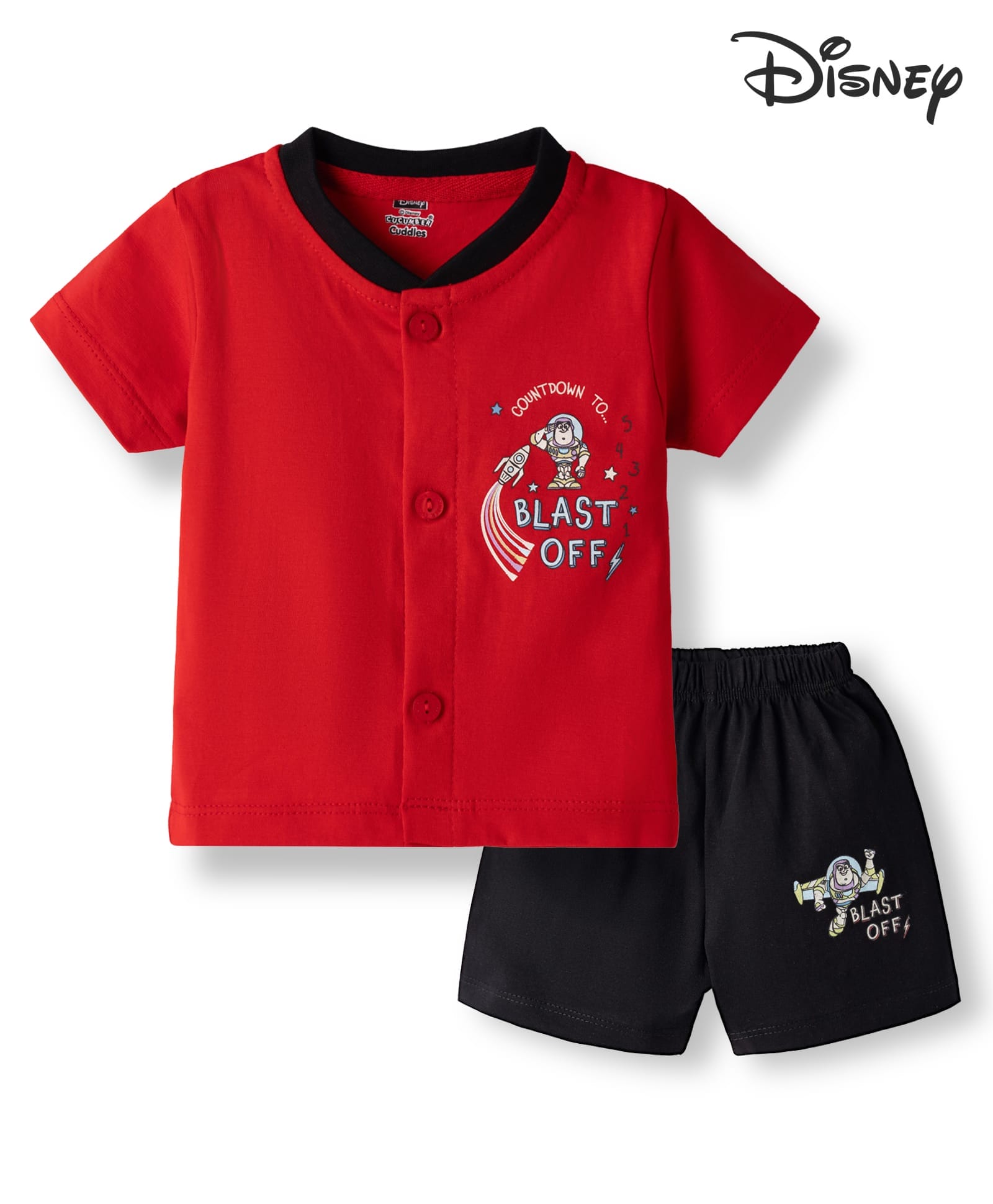 CUCUMBER Sinker Knit Half Sleeves T-Shirt & Shorts Night Suit With Buzz Lightyear Graphics - Red-picture-42