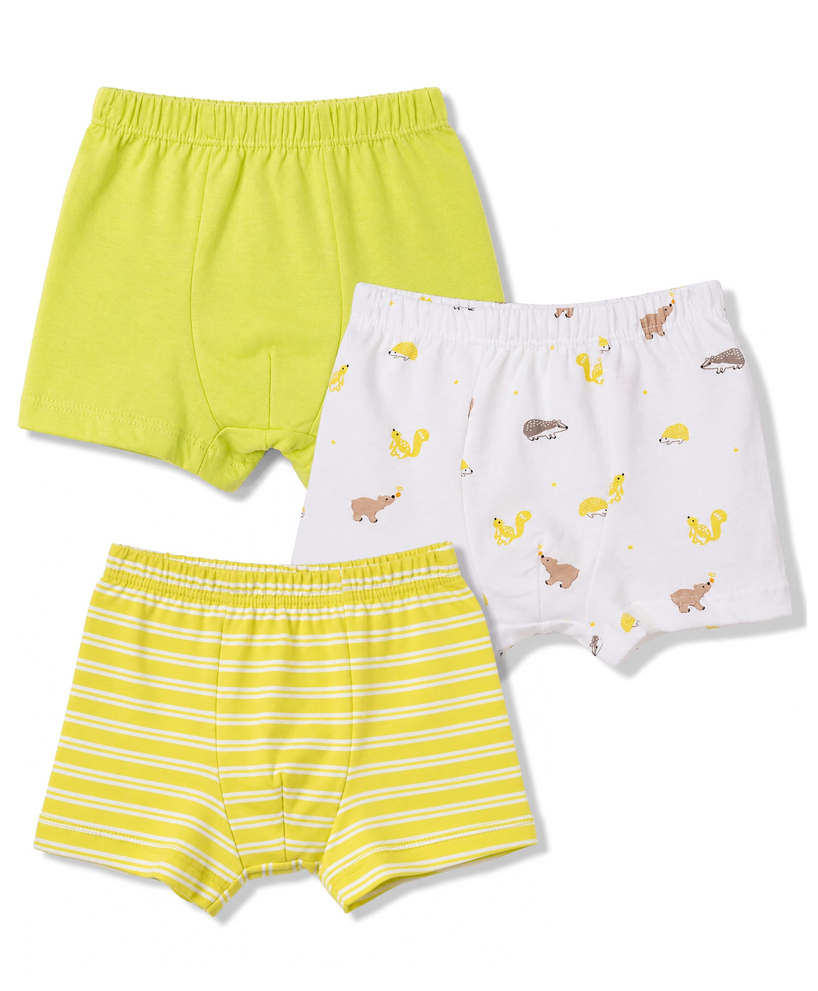 Babyhug 100% Cotton Single Jersey Knit Striped & Squirrel Printed Trunks Pack of 3 -White & Lemon-image-30