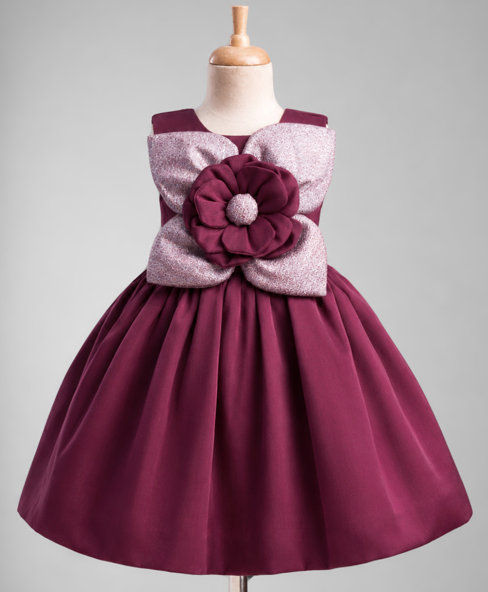 Bluebell Satin Woven Sleeveless Party Dress With Floral Applique - Wine-image-31