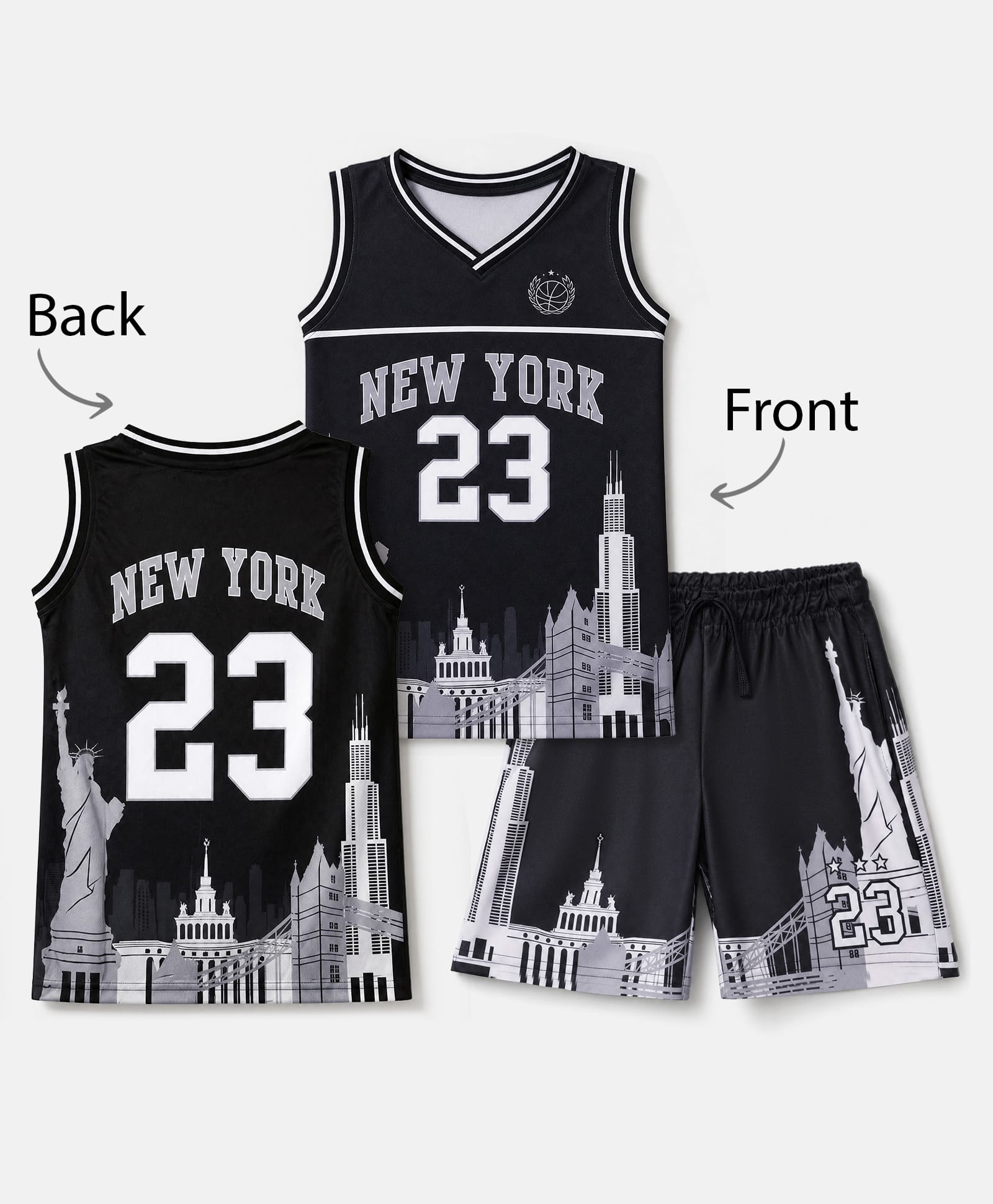Pine Active Knit Basket Ball Sleeveless Tee With Shorts Set - Black-picture-1