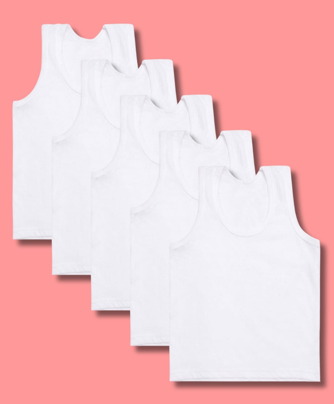 Superminis Cotton Woven Pack Of 5 Sleeveless Solid Vests - White-picture-29