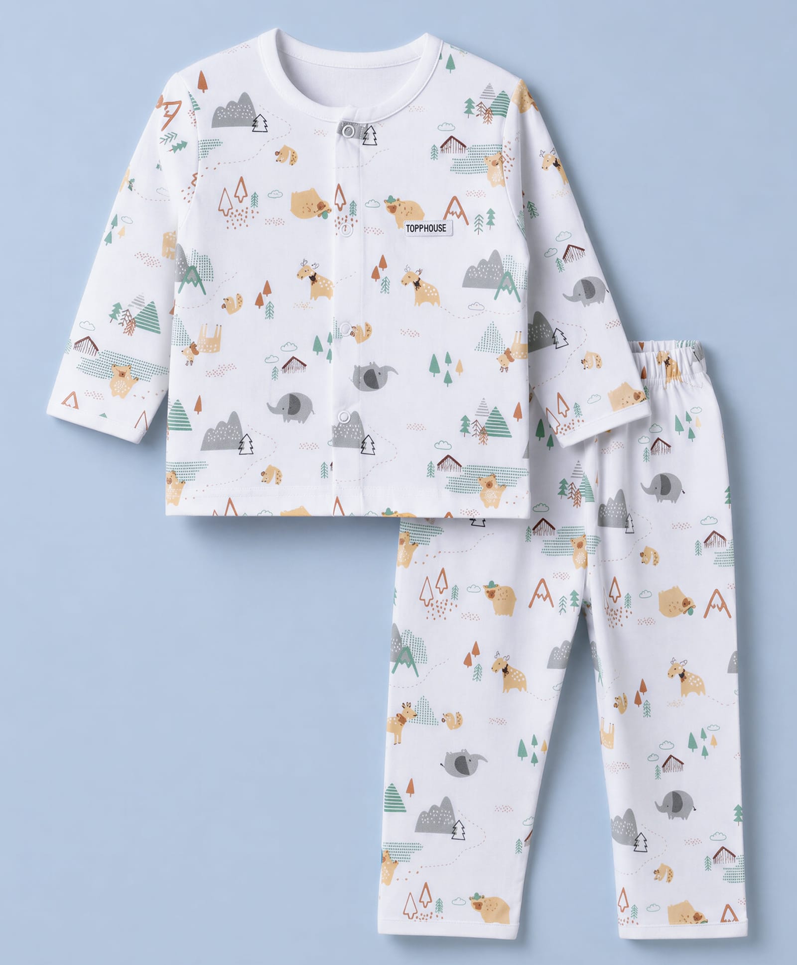ToffyHouse Single Jersey Knit Full Sleeves Animals Printed Co-Ords T-Shirt & Pajama Night Suit - White-picture-47