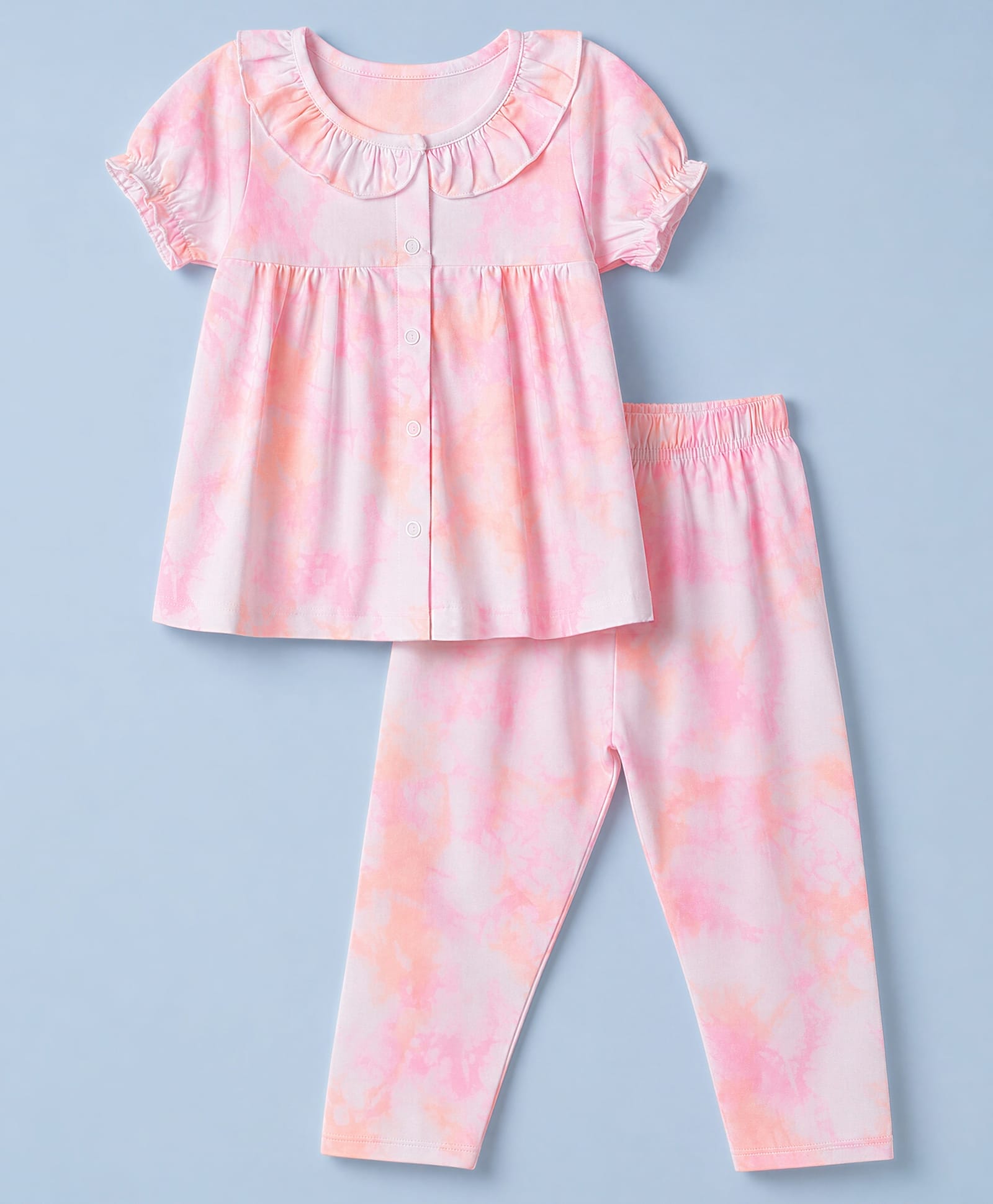 ToffyHouse Single Jersey Knit Tie & Dye Half Sleeves Co-Ords Top & Pyjama Night Suit - Light Pink-image-29