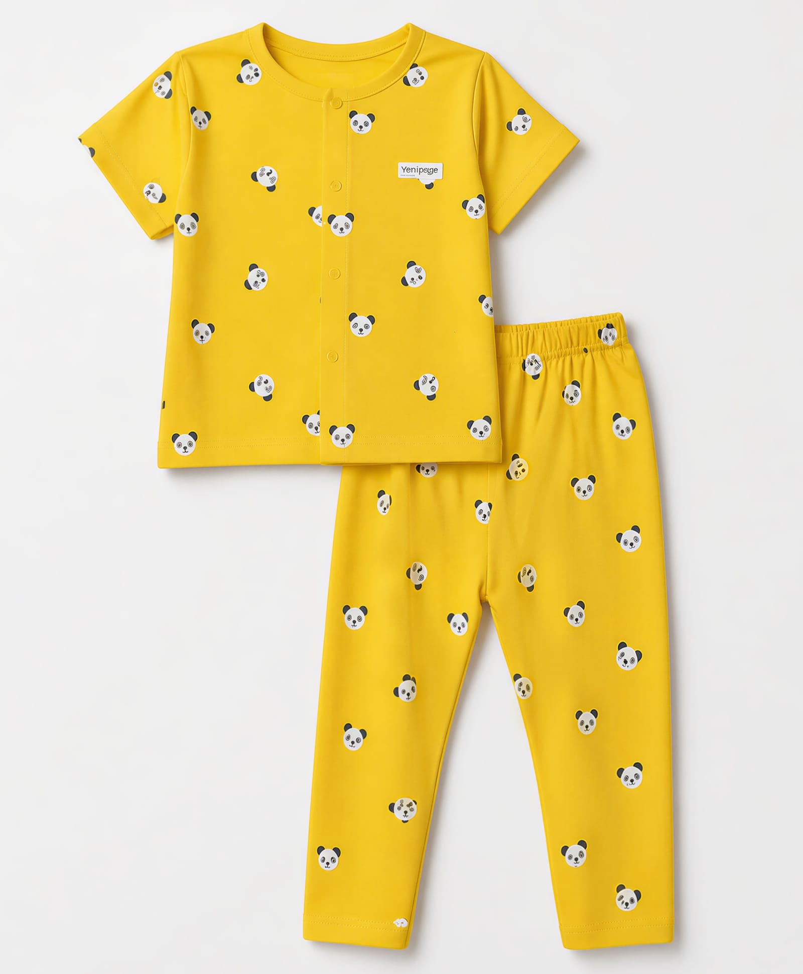 ToffyHouse Single Jersey Knit Half Sleeves Co-Ords T-Shirt & Pyjama Night Suit with Panda Print - Mustard-picture-29
