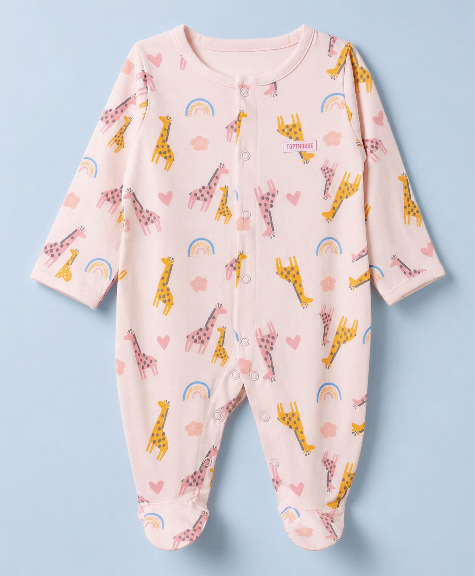 ToffyHouse Single Jersey Knit Full Sleeves Animal Printed Footed Romper - Pink-image-8