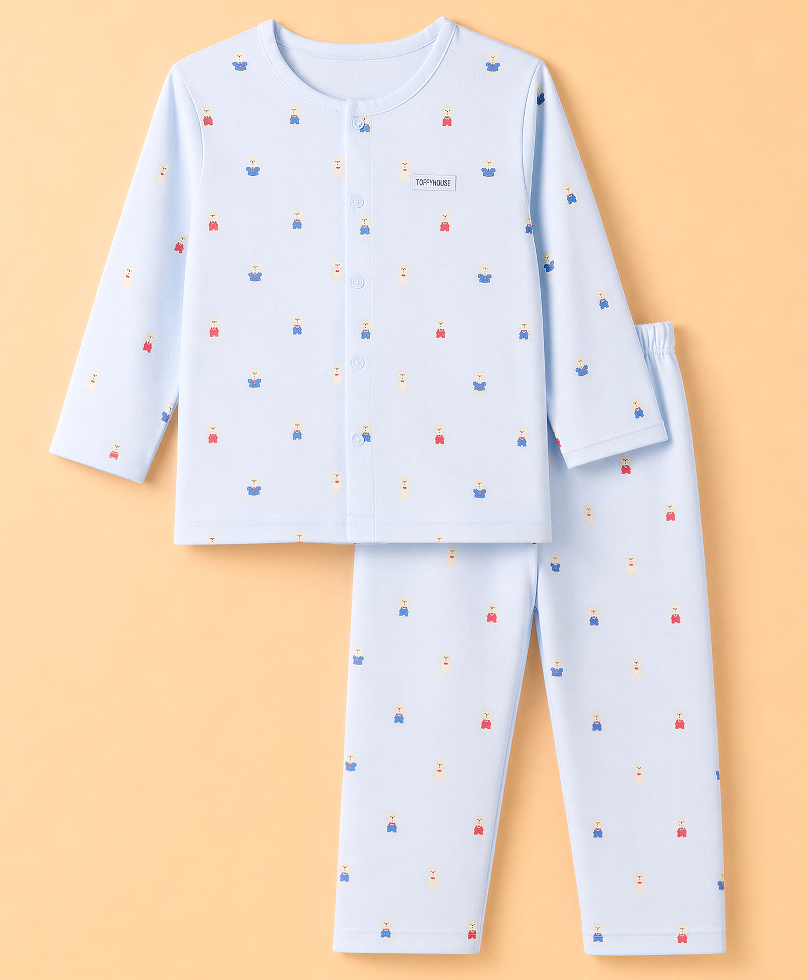 ToffyHouse Single Jersey Knit Full Sleeves Co-Ords T-Shirt & Pyjama Night Suit with Bear Print - Sky Blue-picture-38