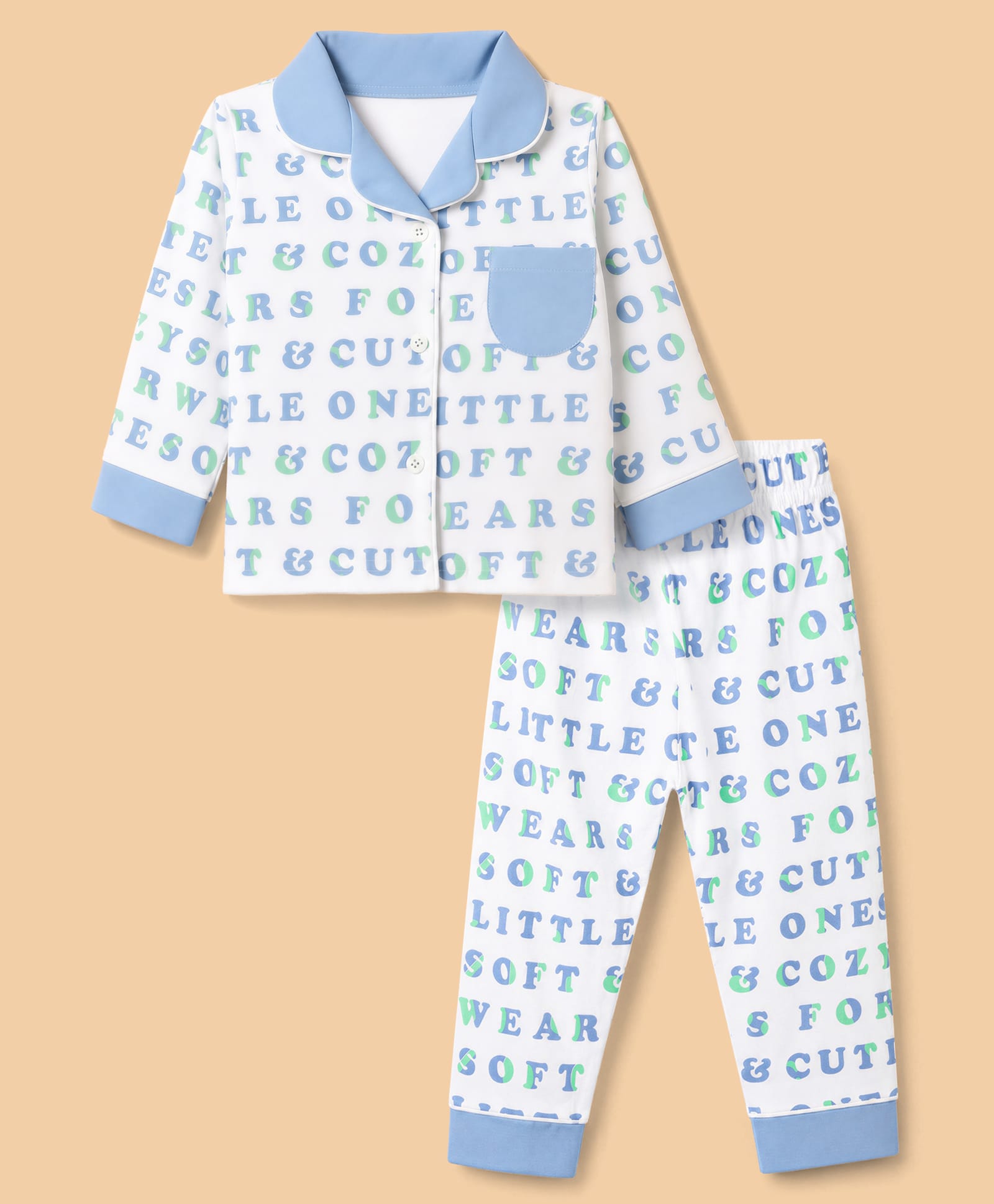 ToffyHouse Cotton WovenFull Sleeves Shirt & Pyjama Night Suit with Alphabets Print - White-image-25