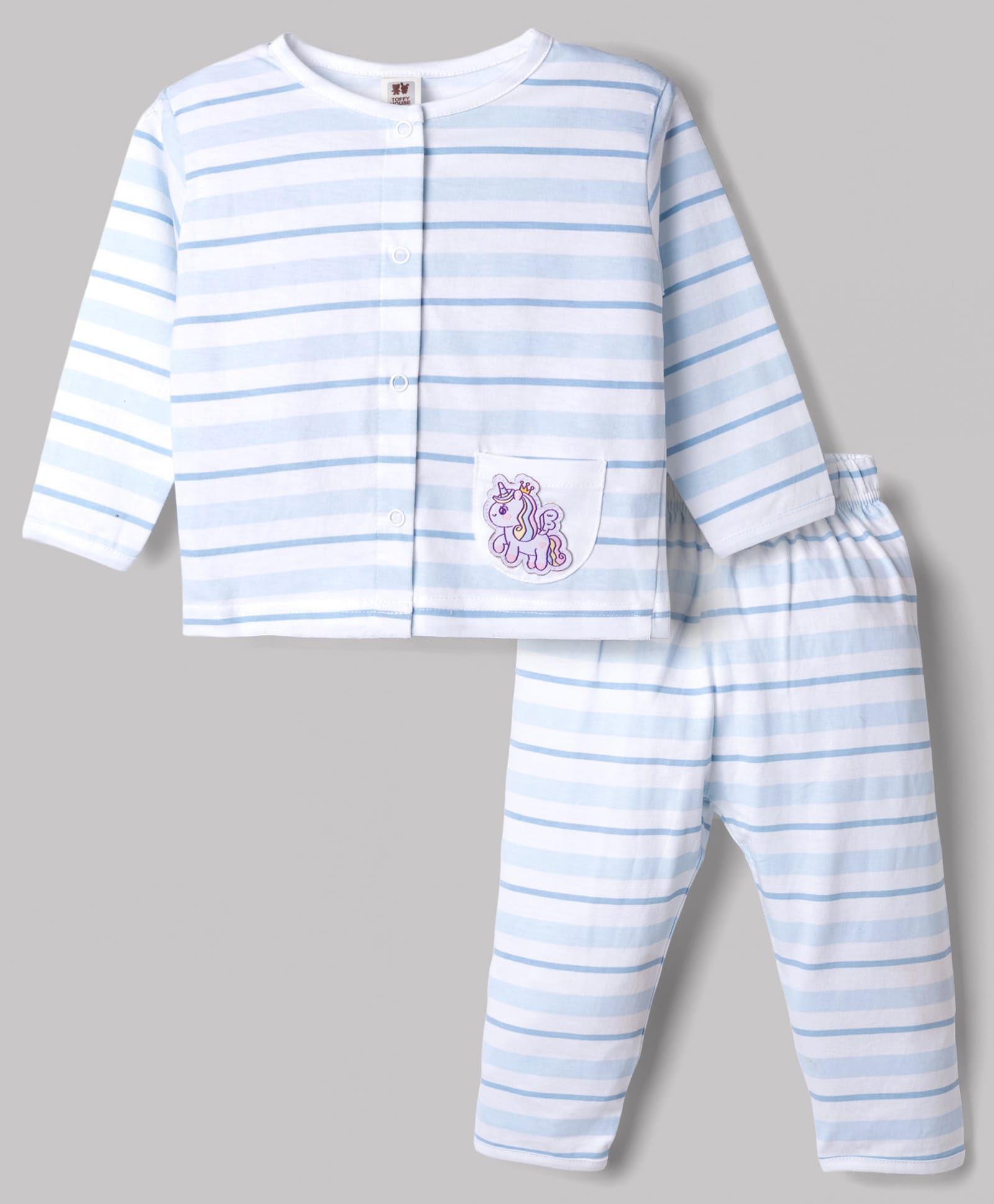 ToffyHouse Single Jersey Knit Full Sleeves Striped T-Shirt & Lounge Pant Set with Unicorn Patch - White-image-41