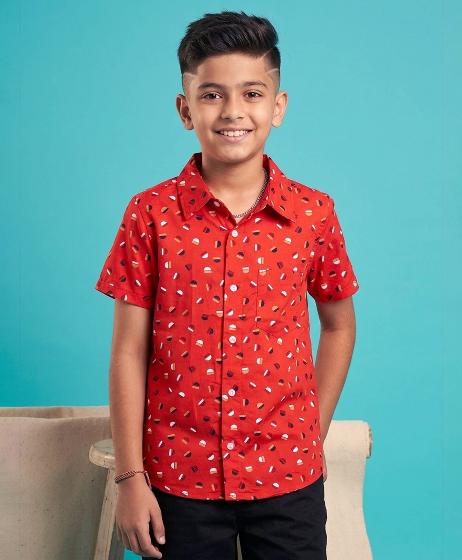 Kaboosh Cotton Woven Half Sleeves Geometric Printed Shirt - Rust-picture-12