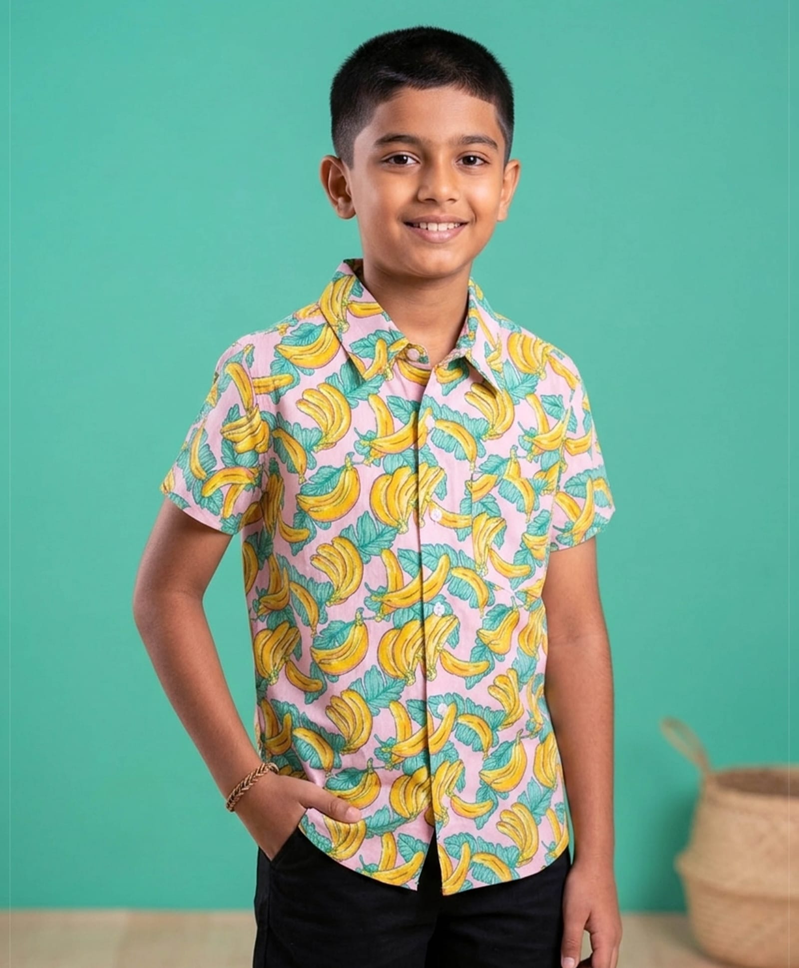 Kaboosh Cotton Woven Half Sleeves Banana Printed Shirt - Yellow-picture-8