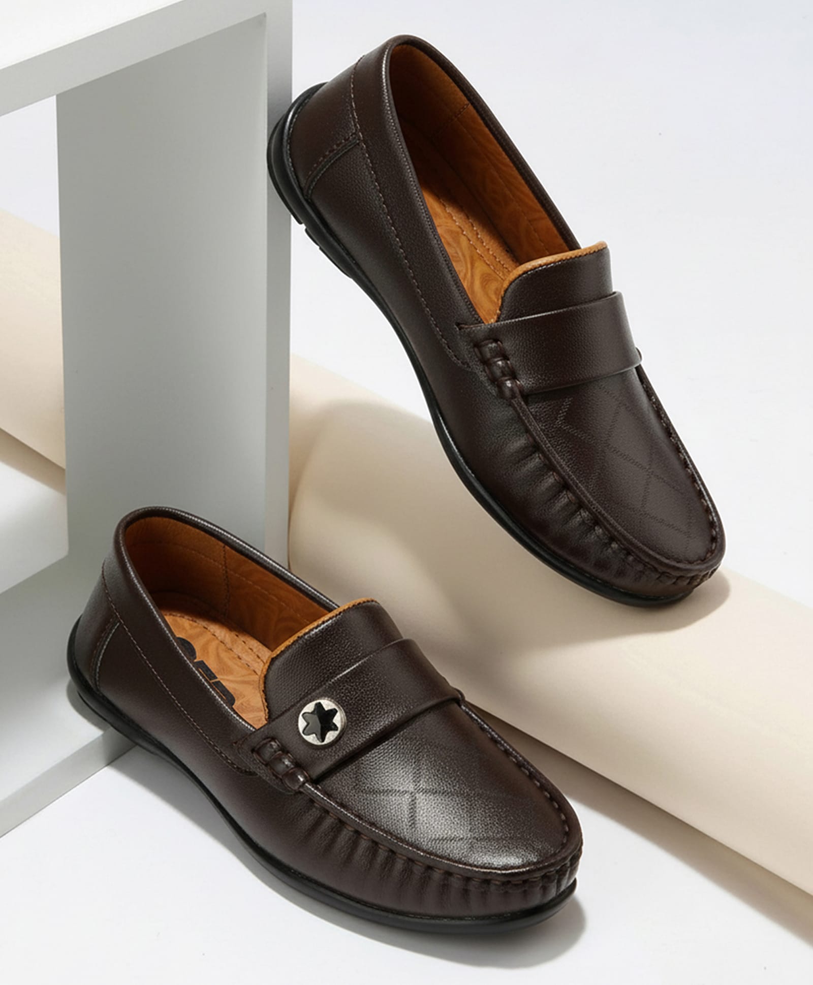 SHOES FOR JUNIORS Star Applique Detailed Formal Slip On Loafers - Brown-image-45