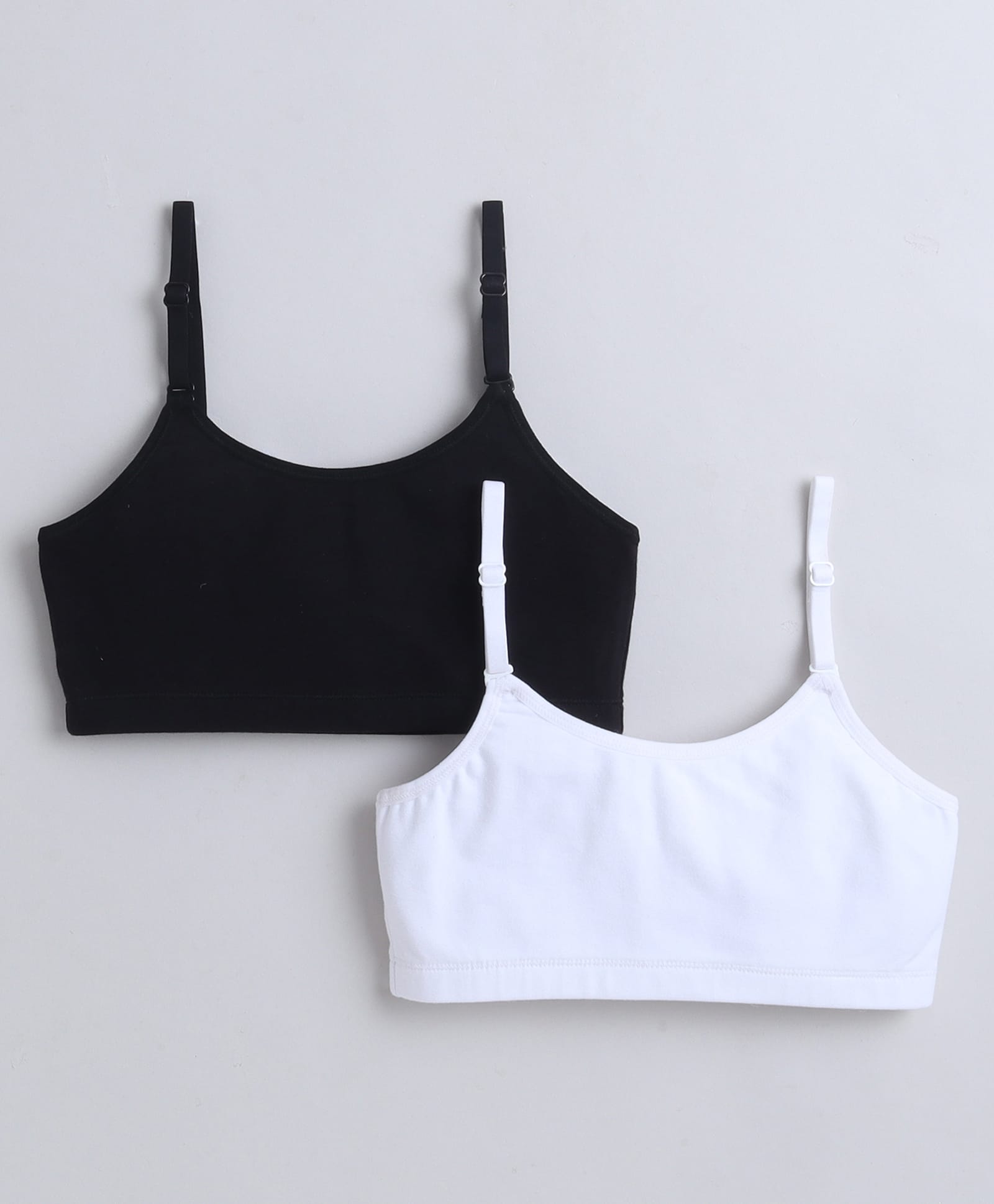 BUMZEE Cotton Knit Sleeveless Non Padded Non Wired Solid Bra Pack of 2 - Black & White-image-46