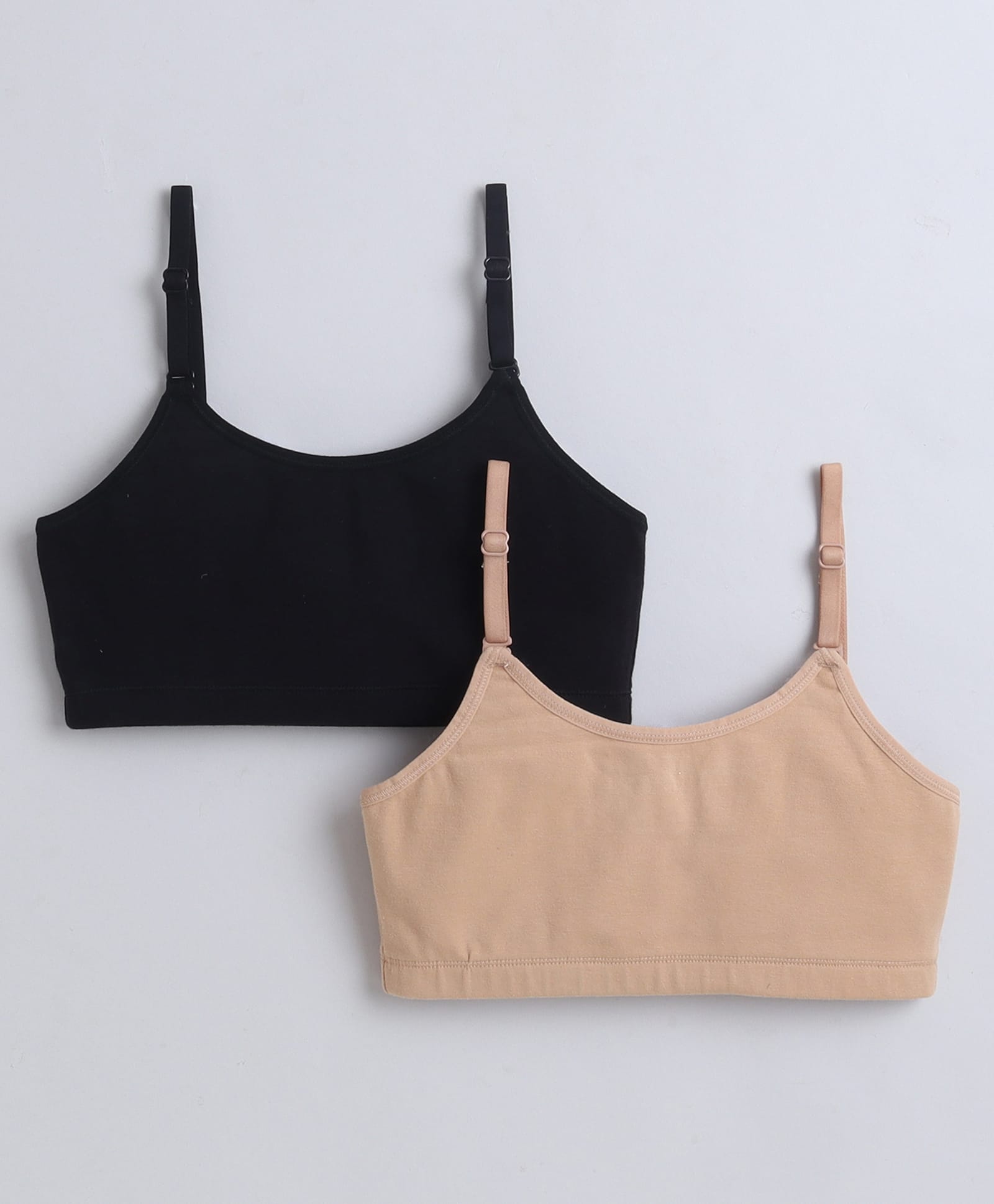BUMZEE Cotton Knit Sleeveless Non Padded Non Wired Solid Bra Pack of 2 - Black & Beige-picture-31