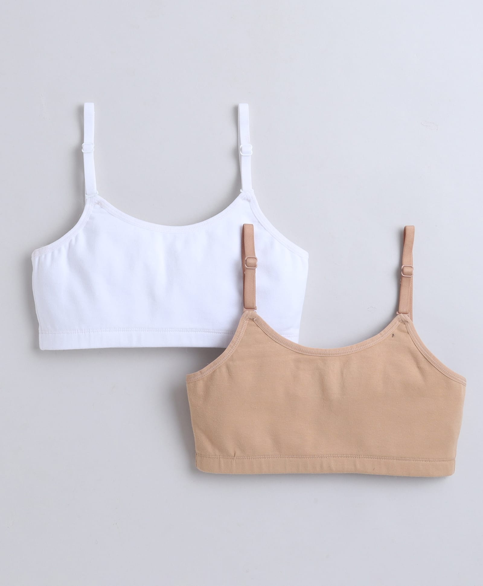 BUMZEE Cotton Knit Sleeveless Solid Color Non Padded Bralettes For Beginner Pack of 2- White & Beige-picture-28