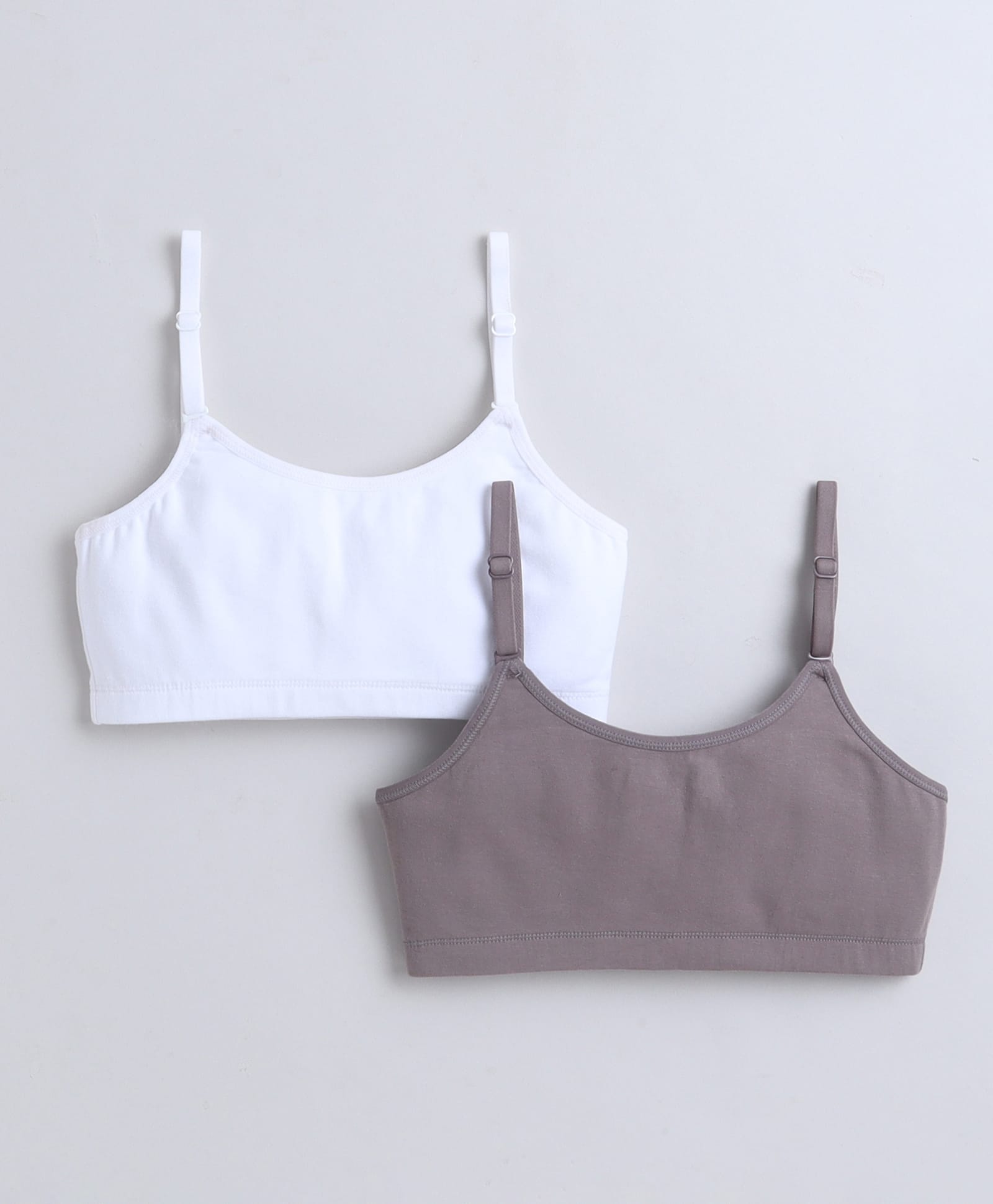 BUMZEE Cotton Knit Sleeveless Solid Color Non Padded Bralettes For Beginner Pack of 2- White & Grey-image-35