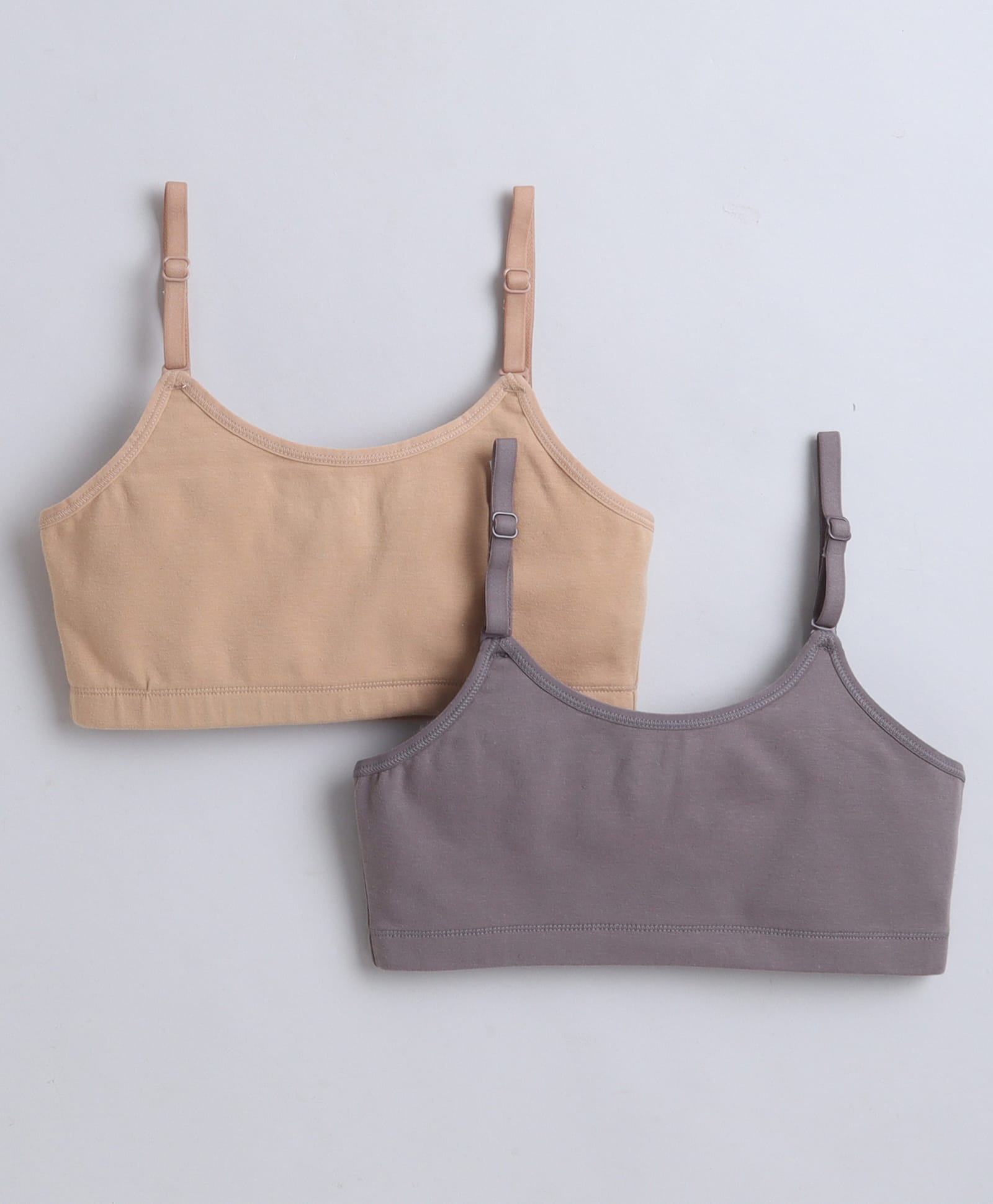 BUMZEE Cotton Knit Sleeveless Solid Color Non Padded Bralettes For Beginner Pack of 2- Grey & Beige-picture-23