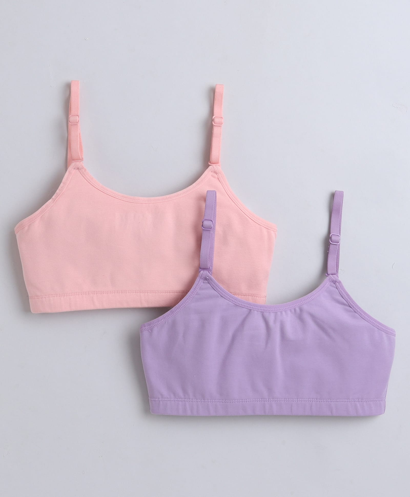 BUMZEE Cotton Knit Sleeveless Non Padded Non Wired Solid Bra Pack of 2 - Peach & Lavender-picture-34