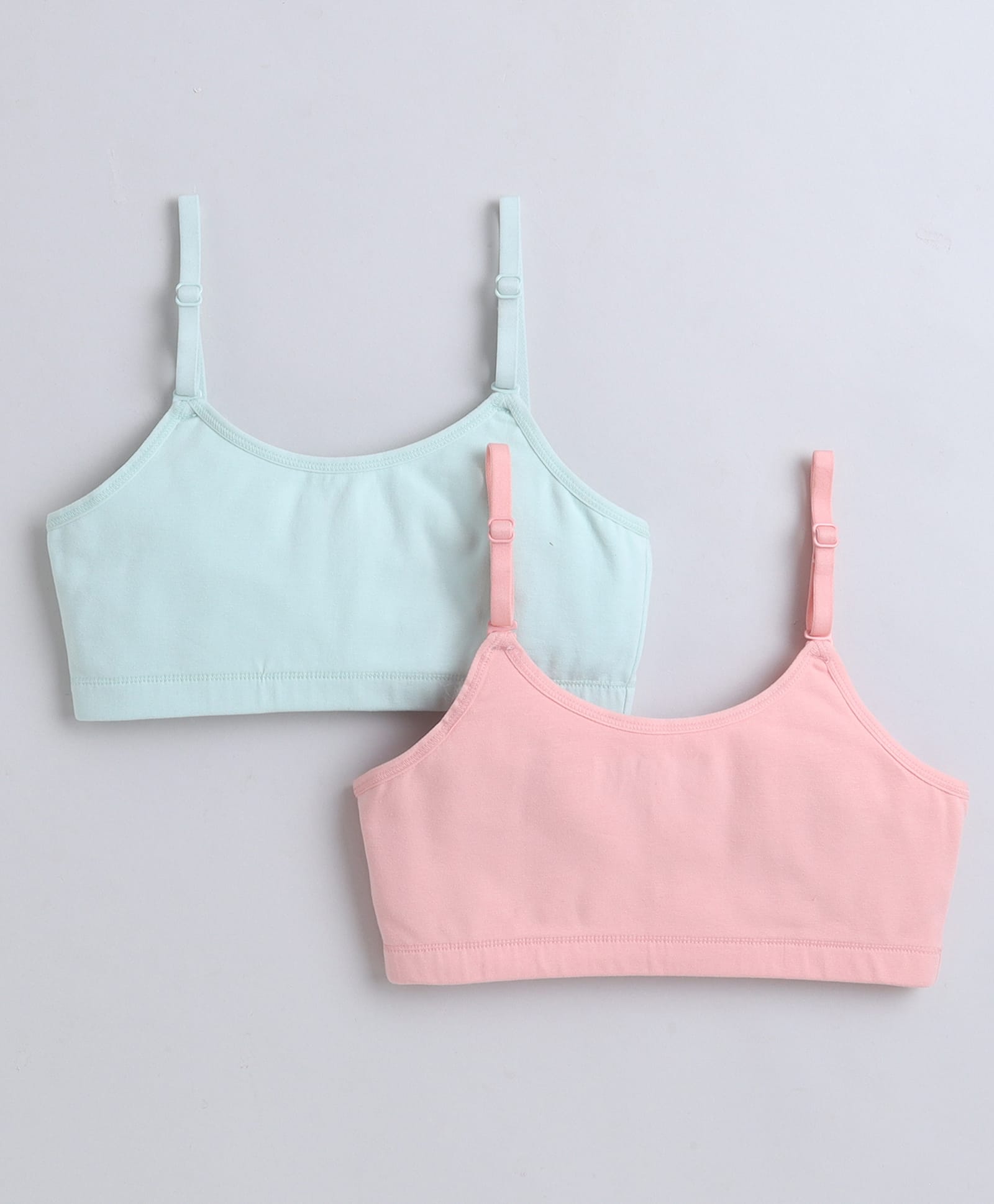 BUMZEE Cotton Knit Sleeveless Non Padded Non Wired Solid Bra Pack of 2 - Pink & Mint-image-34