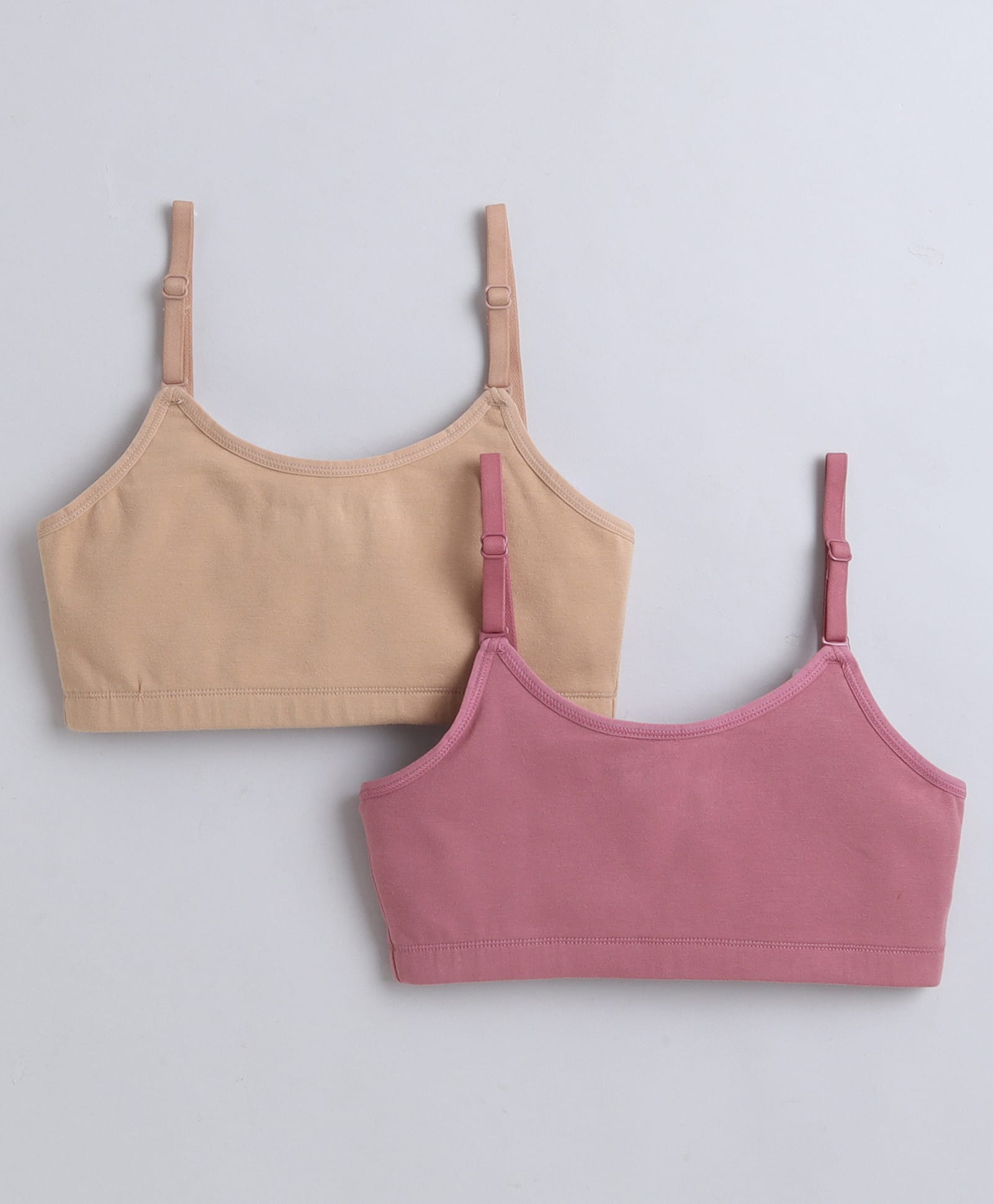 BUMZEE Cotton Knit Sleeveless Non Padded Non Wired Solid Bra Pack of 2 - Beige & Mauve-picture-33