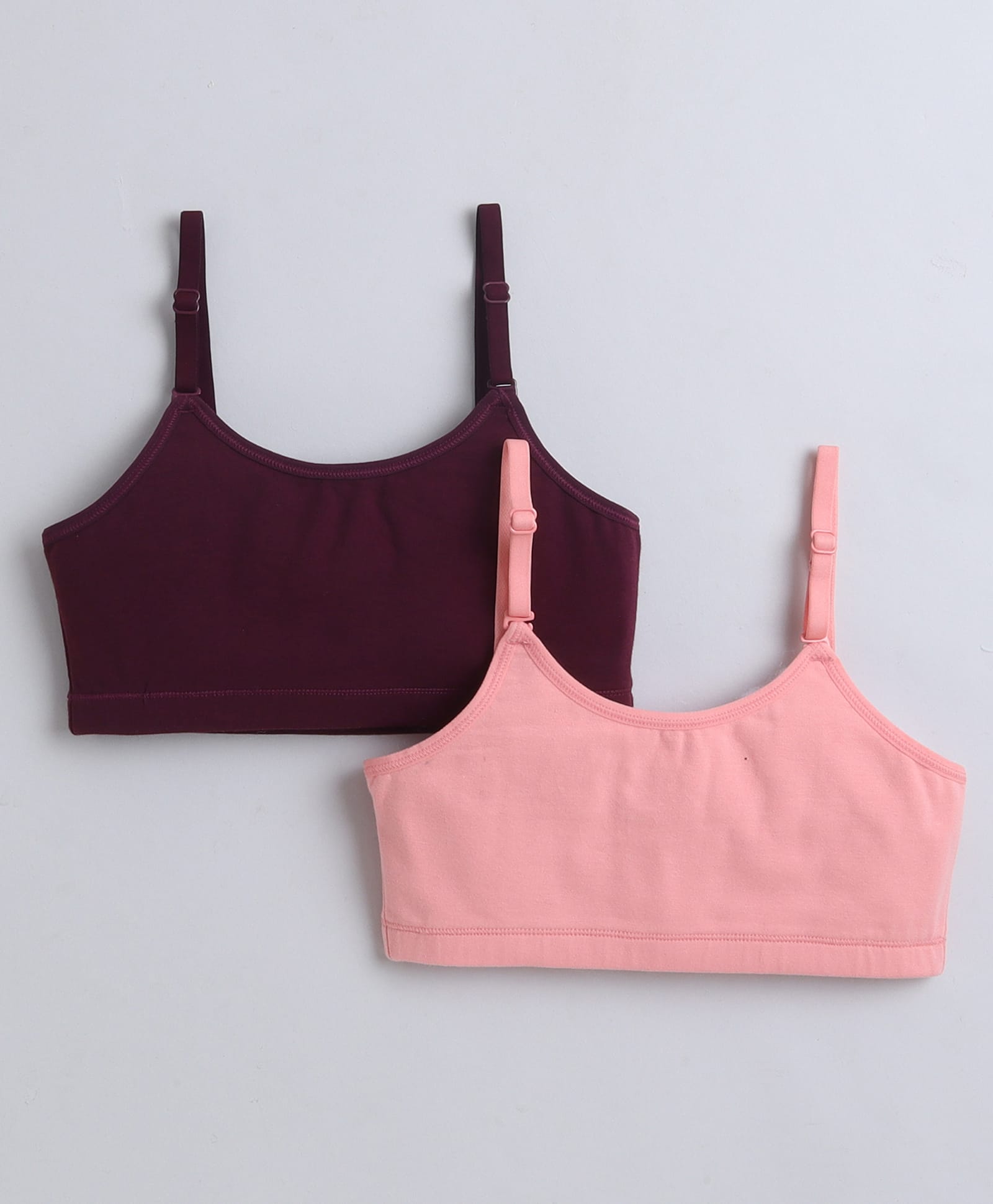 BUMZEE Cotton Knit Sleeveless Non Padded Non Wired Solid Bra Pack of 2 - Peach & Wine-image-35