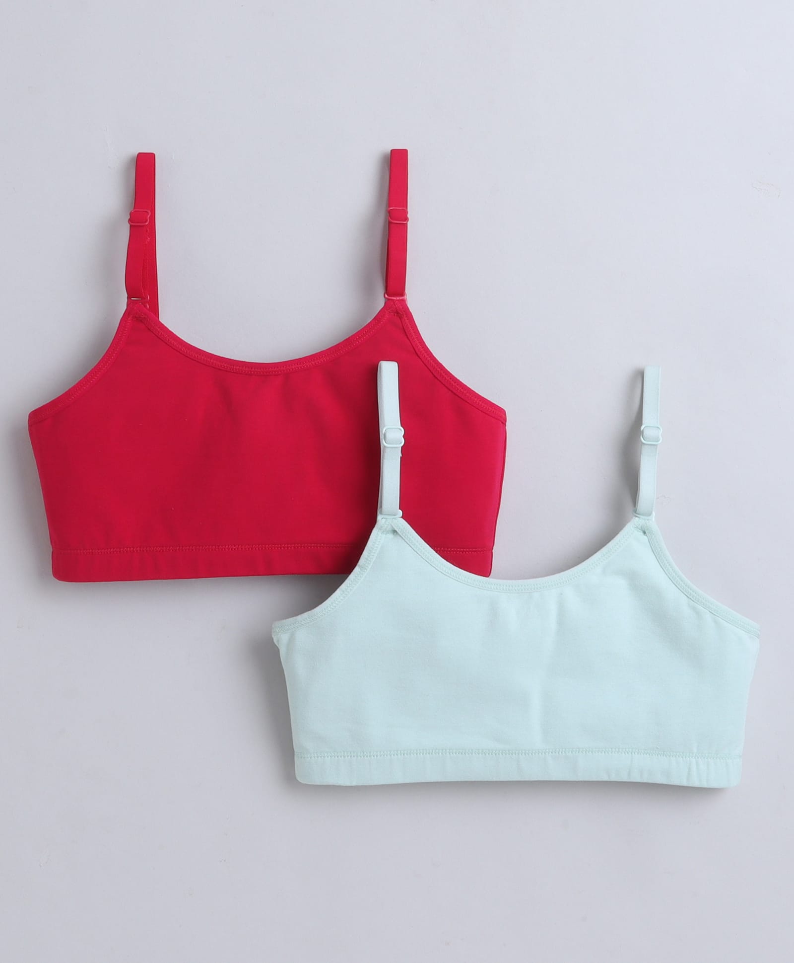 BUMZEE Cotton Knit Sleeveless Solid Color Non Padded Bralettes For Beginner Pack of 2- Dark Pink & Mint-picture-24