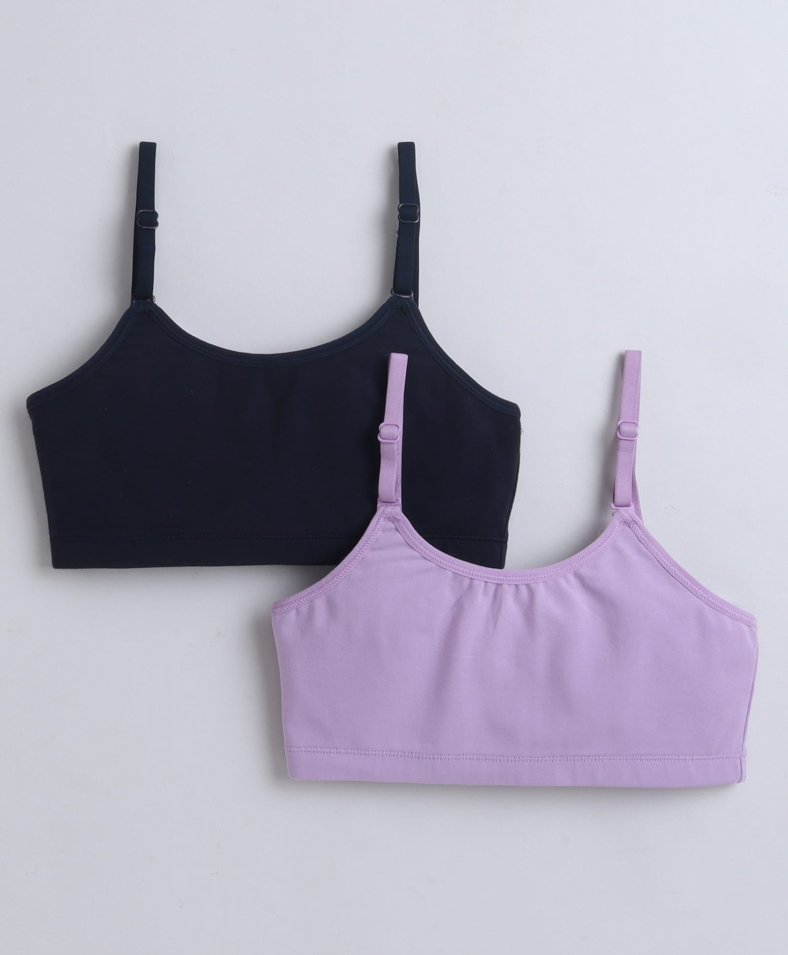 BUMZEE Cotton Knit Sleeveless Non Padded Non Wired Solid Bra Pack of 2 - Navy Blue & Lavender-picture-35