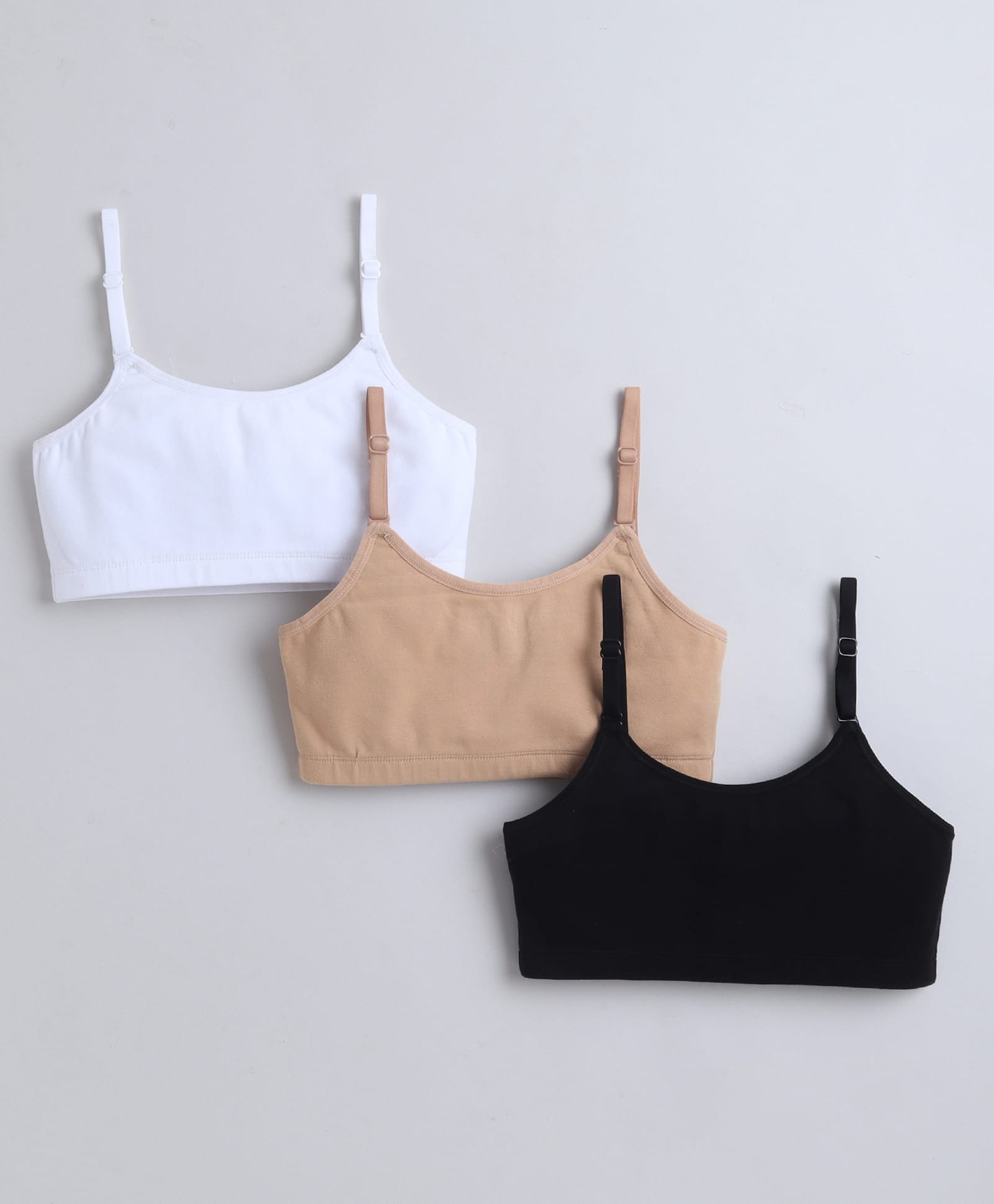 BUMZEE Cotton Knit Sleeveless Non Padded Non Wired Solid Bra Pack of 3 - Black & White-picture-38