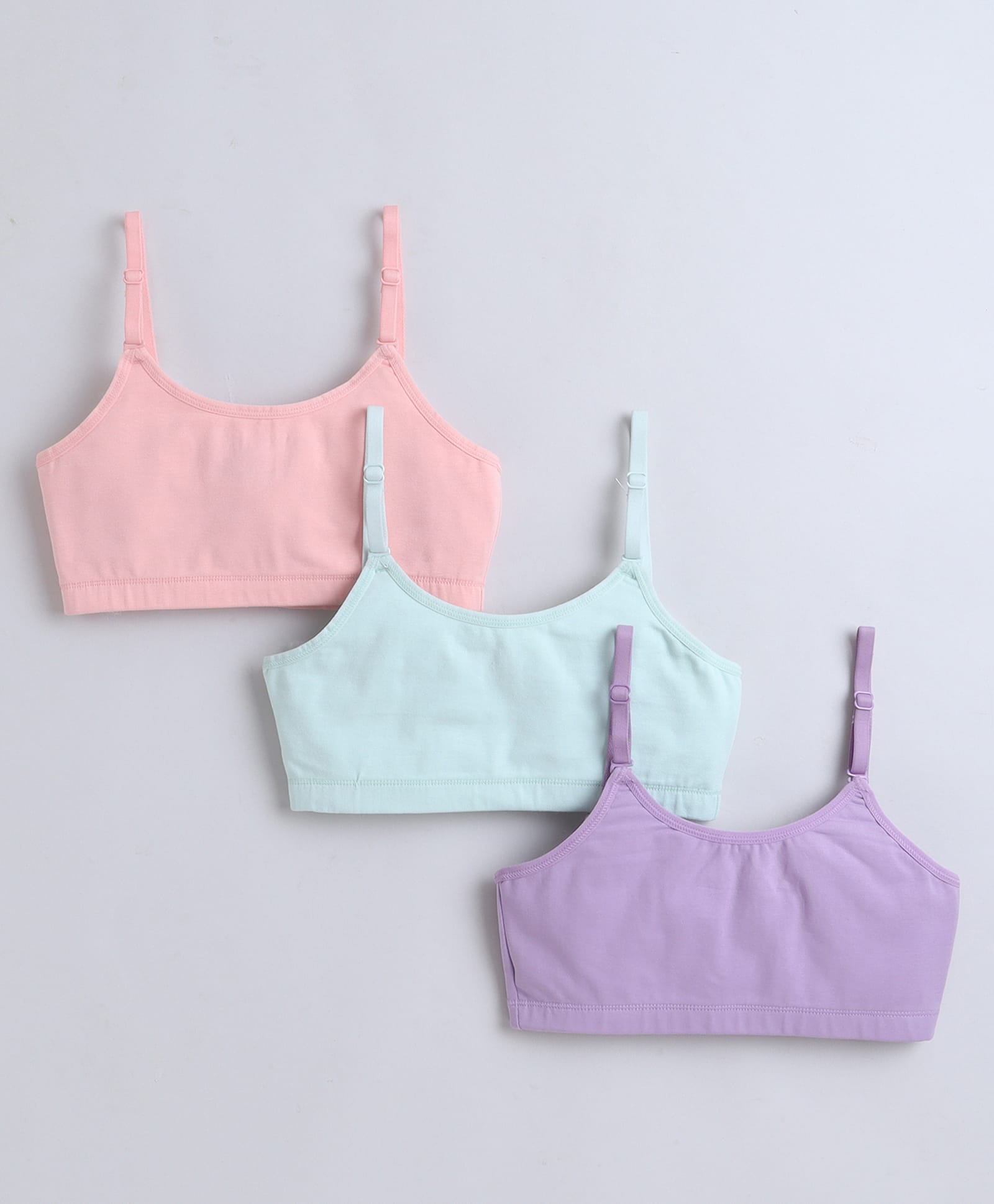 BUMZEE Cotton Knit Sleeveless Non Padded Non Wired Solid Bra Pack of 3 - Lavender & Peach-image-33